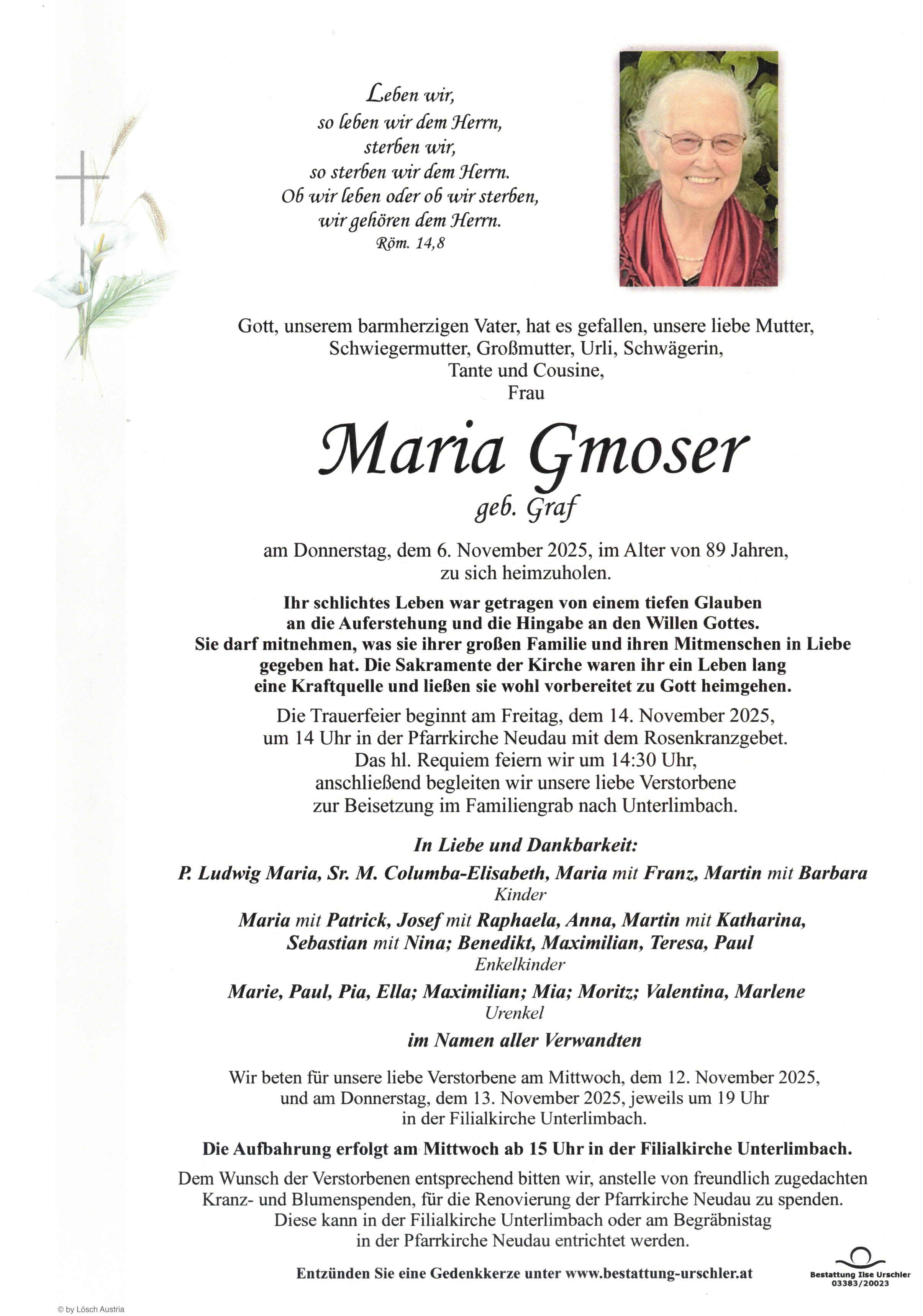 Traueranzeige von Maria Gmoser