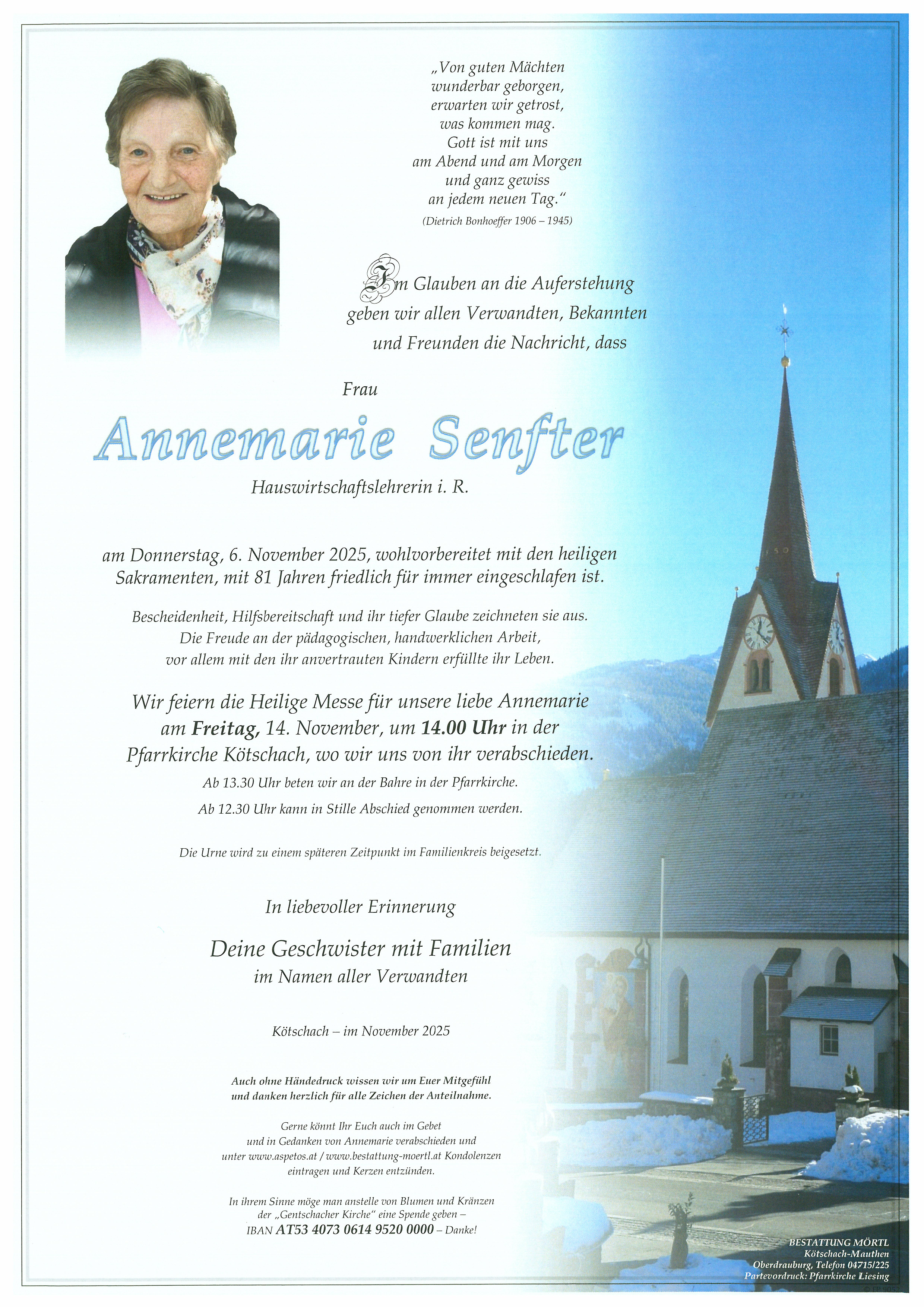 Traueranzeige von Annemarie Senfter