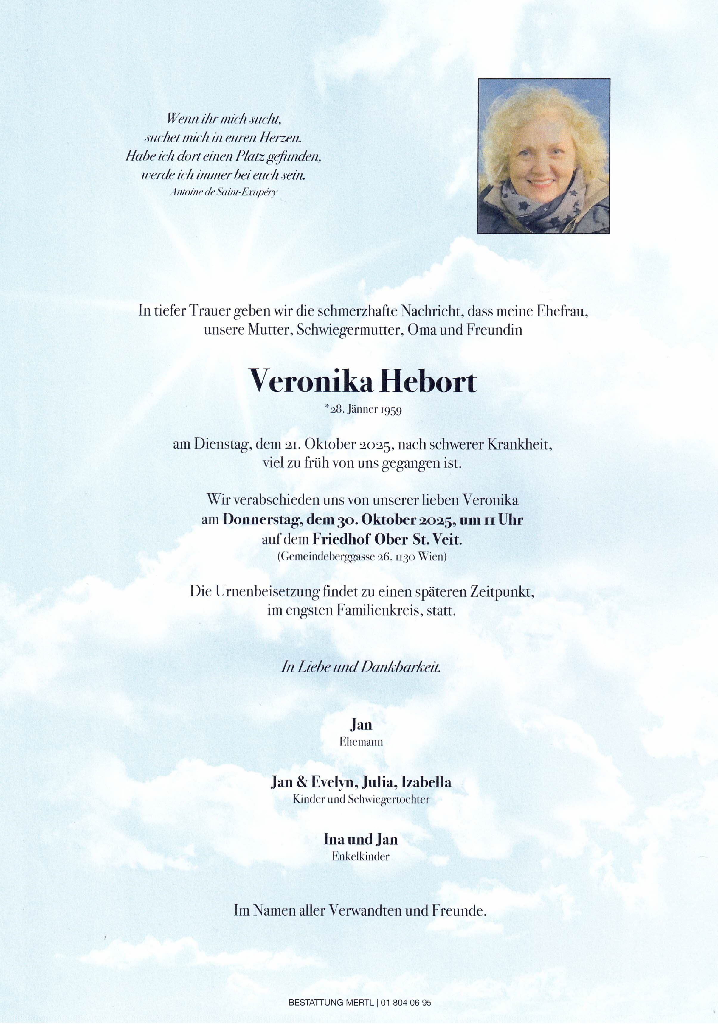 Traueranzeige von Veronika Hebort