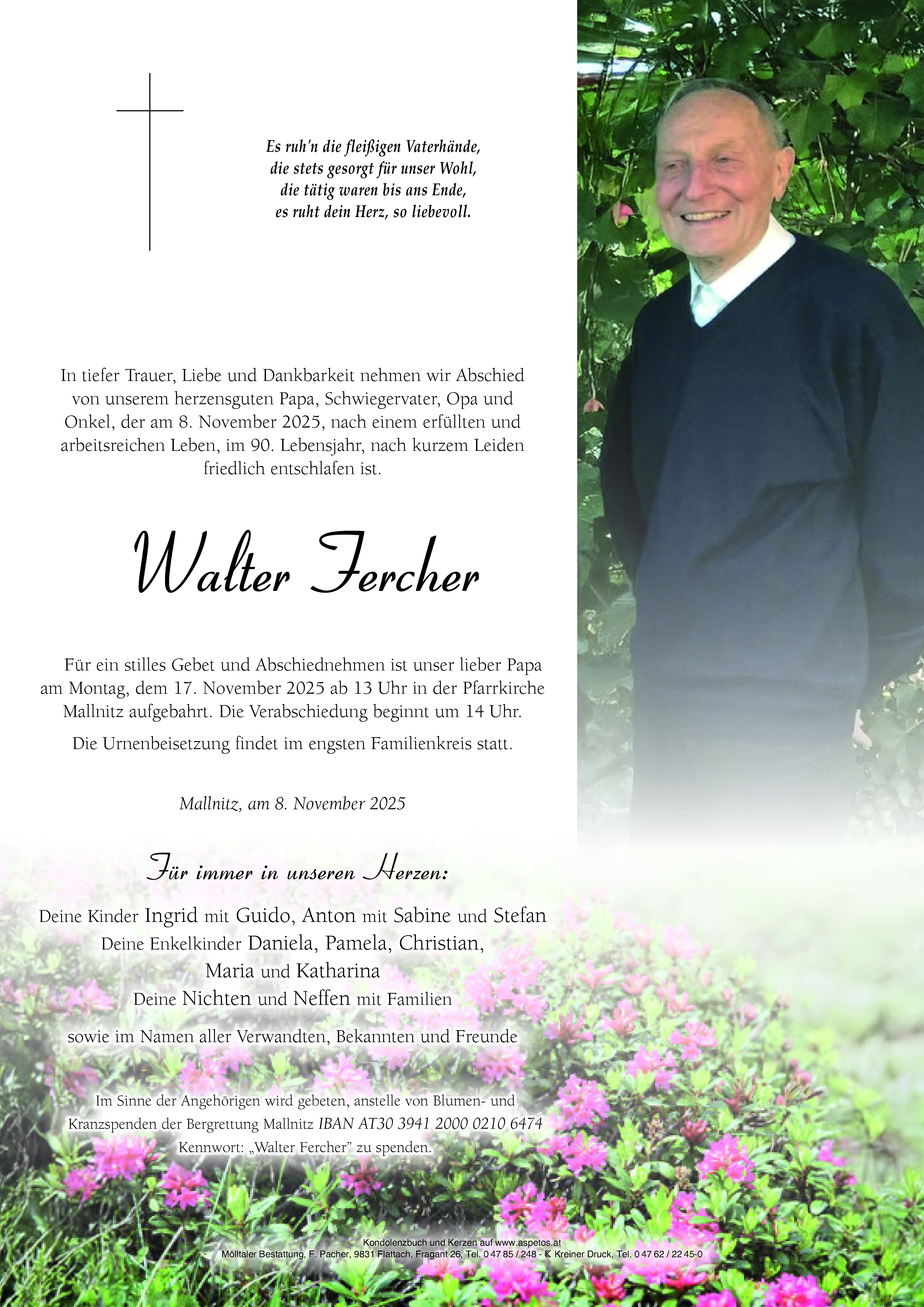 Traueranzeige von Walter Fercher
