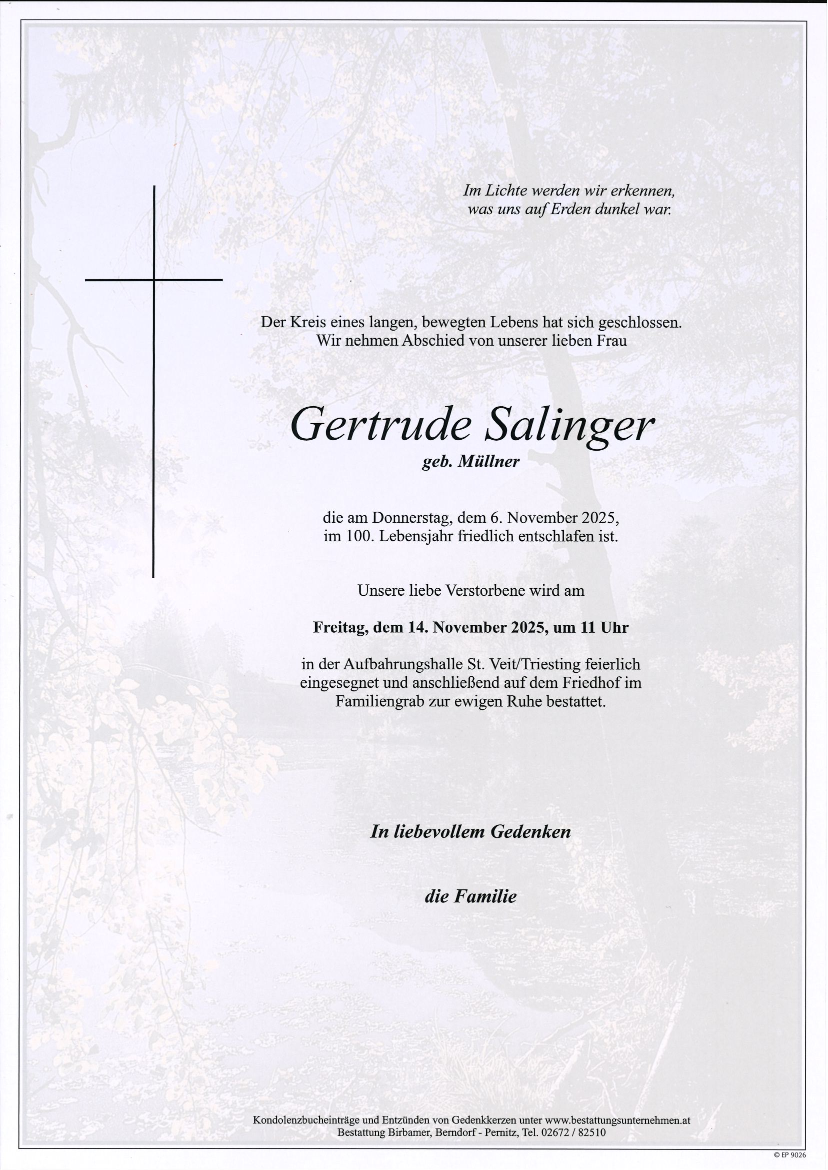 Traueranzeige von Gertrude Salinger