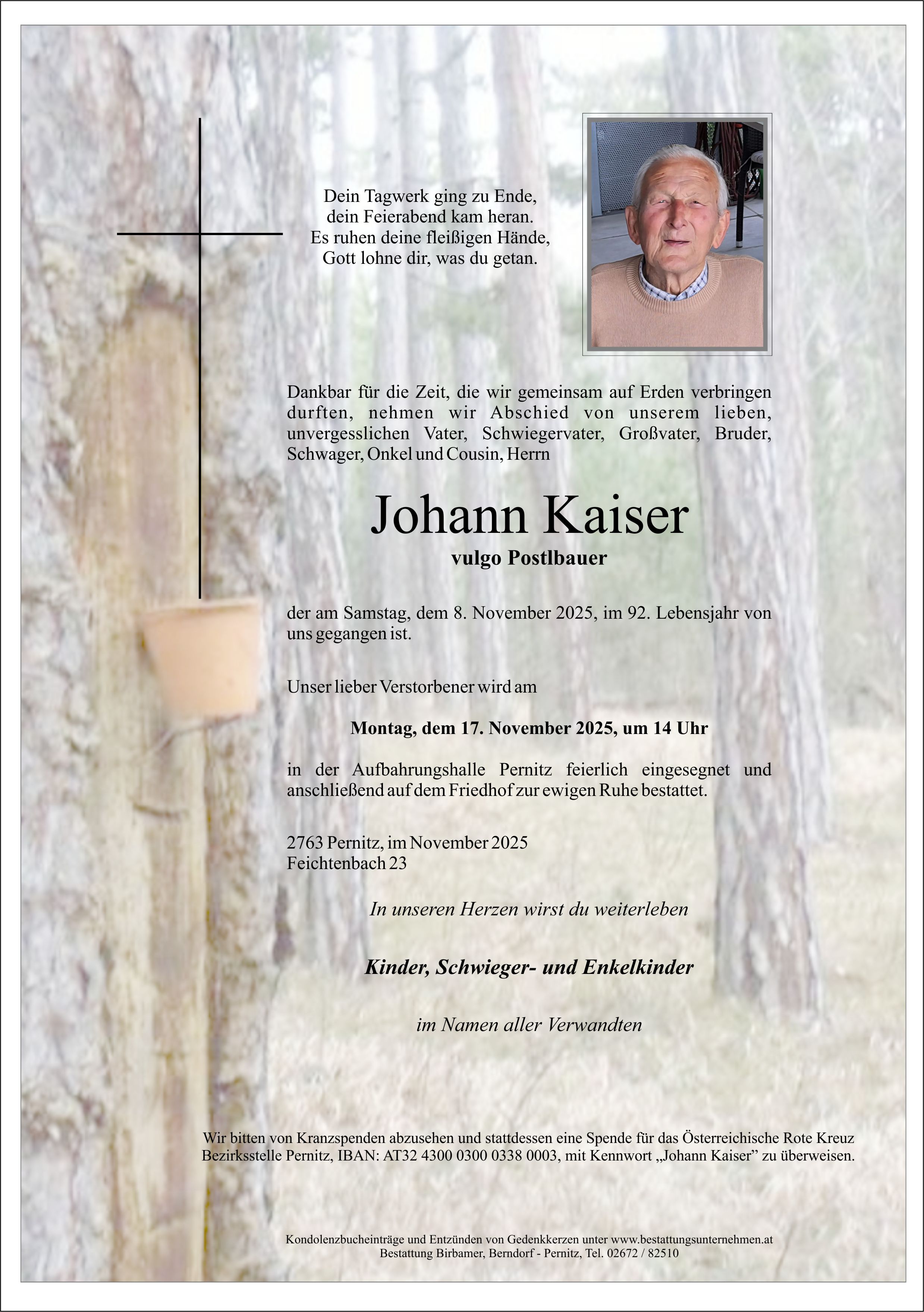 Traueranzeige von Johann Kaiser
