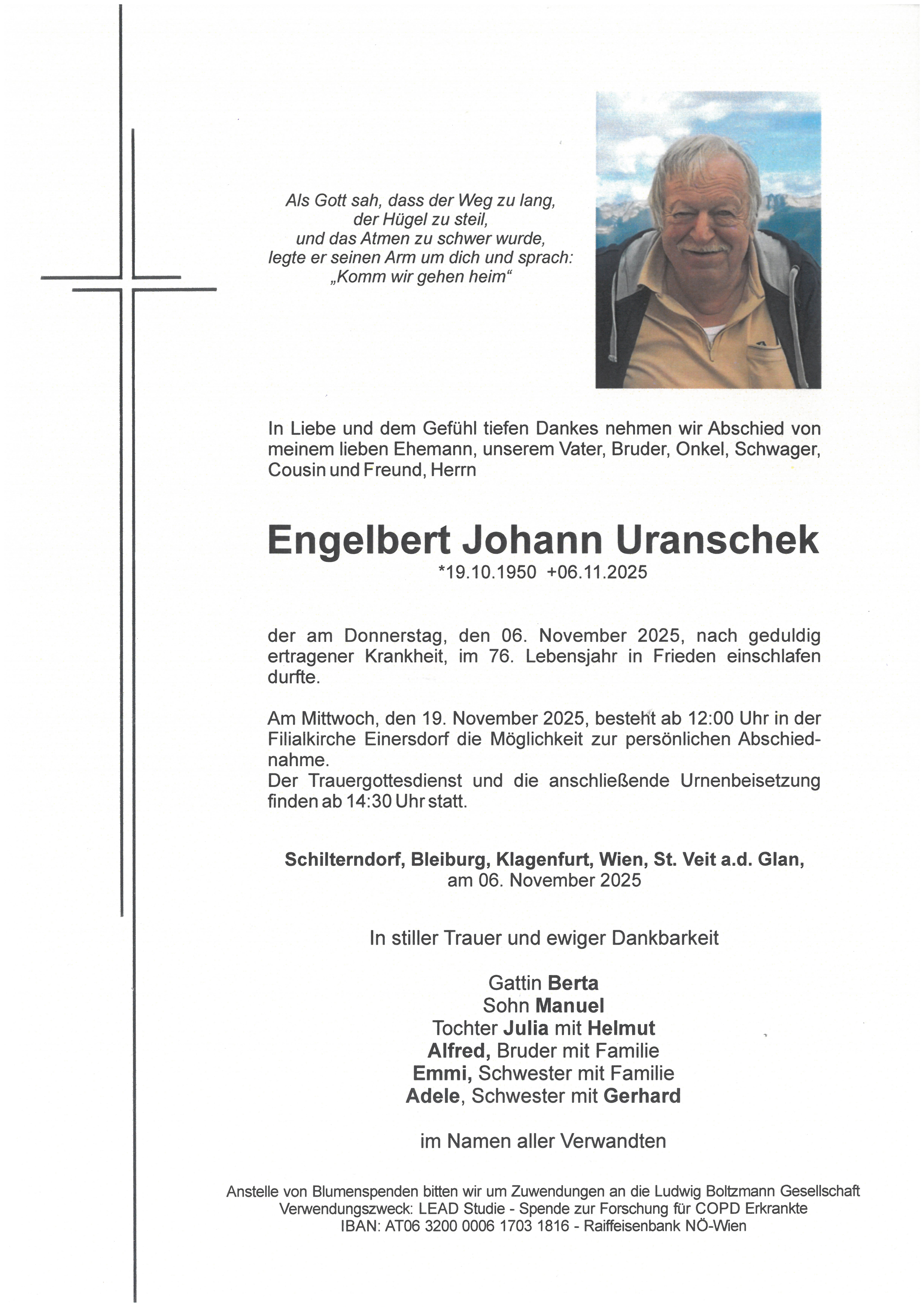 Traueranzeige von Engelbert Johann Uranschek