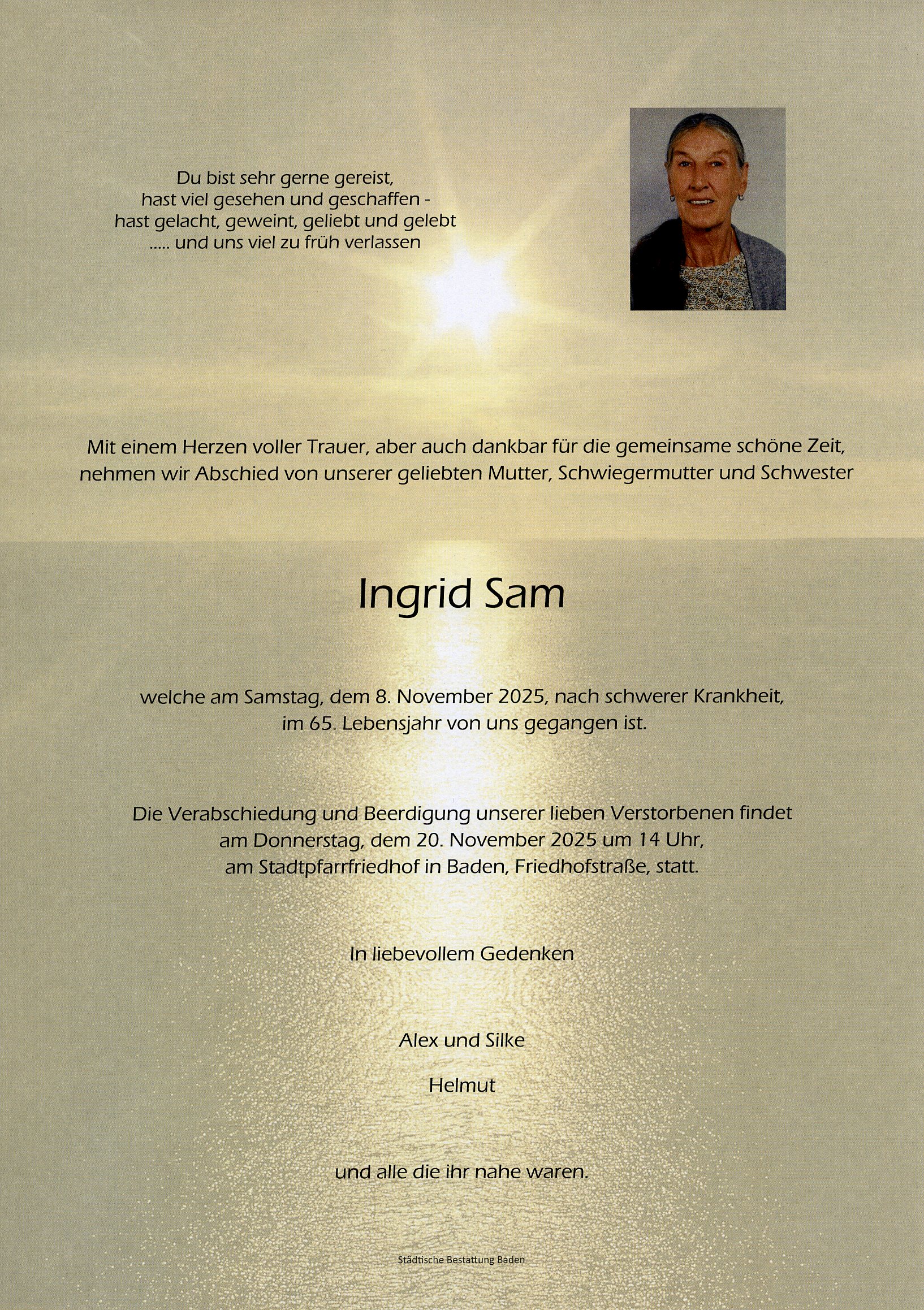 Traueranzeige von Ingrid Sam
