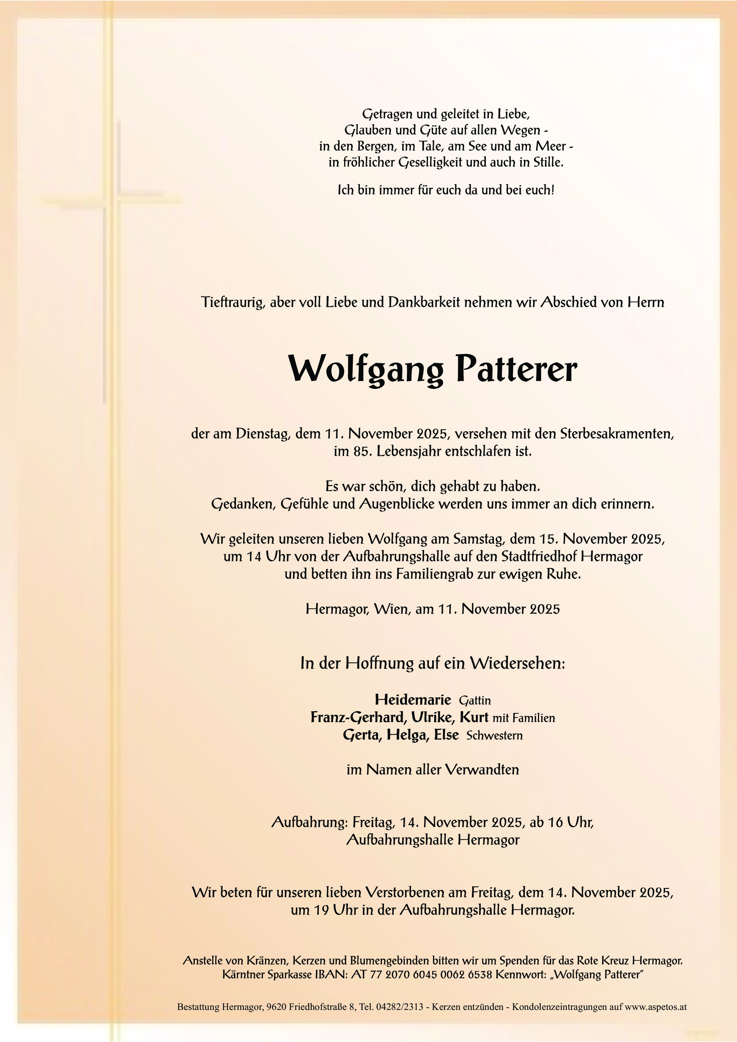 Traueranzeige von Wolfgang Patterer