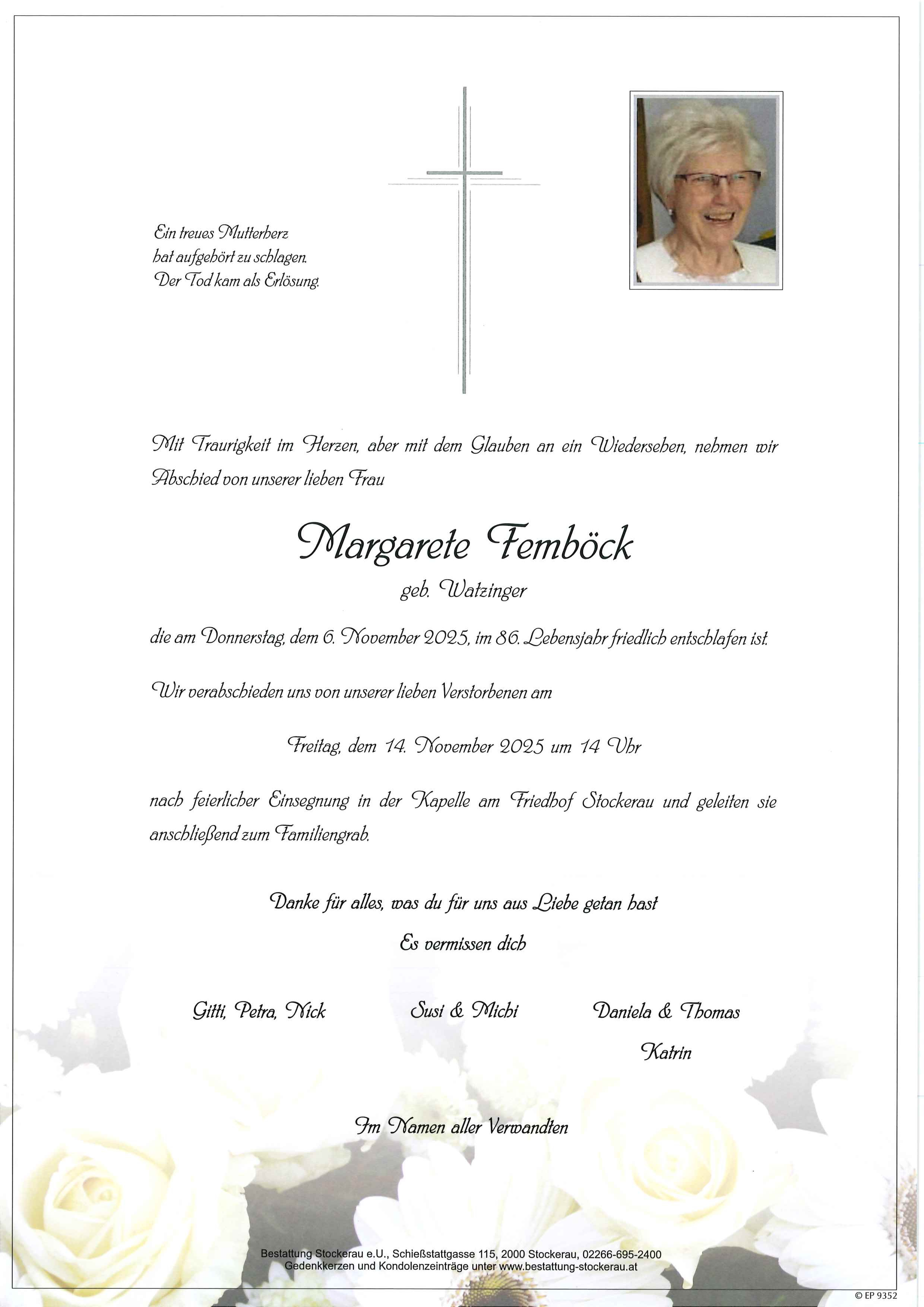 Traueranzeige von Margarete Femböck