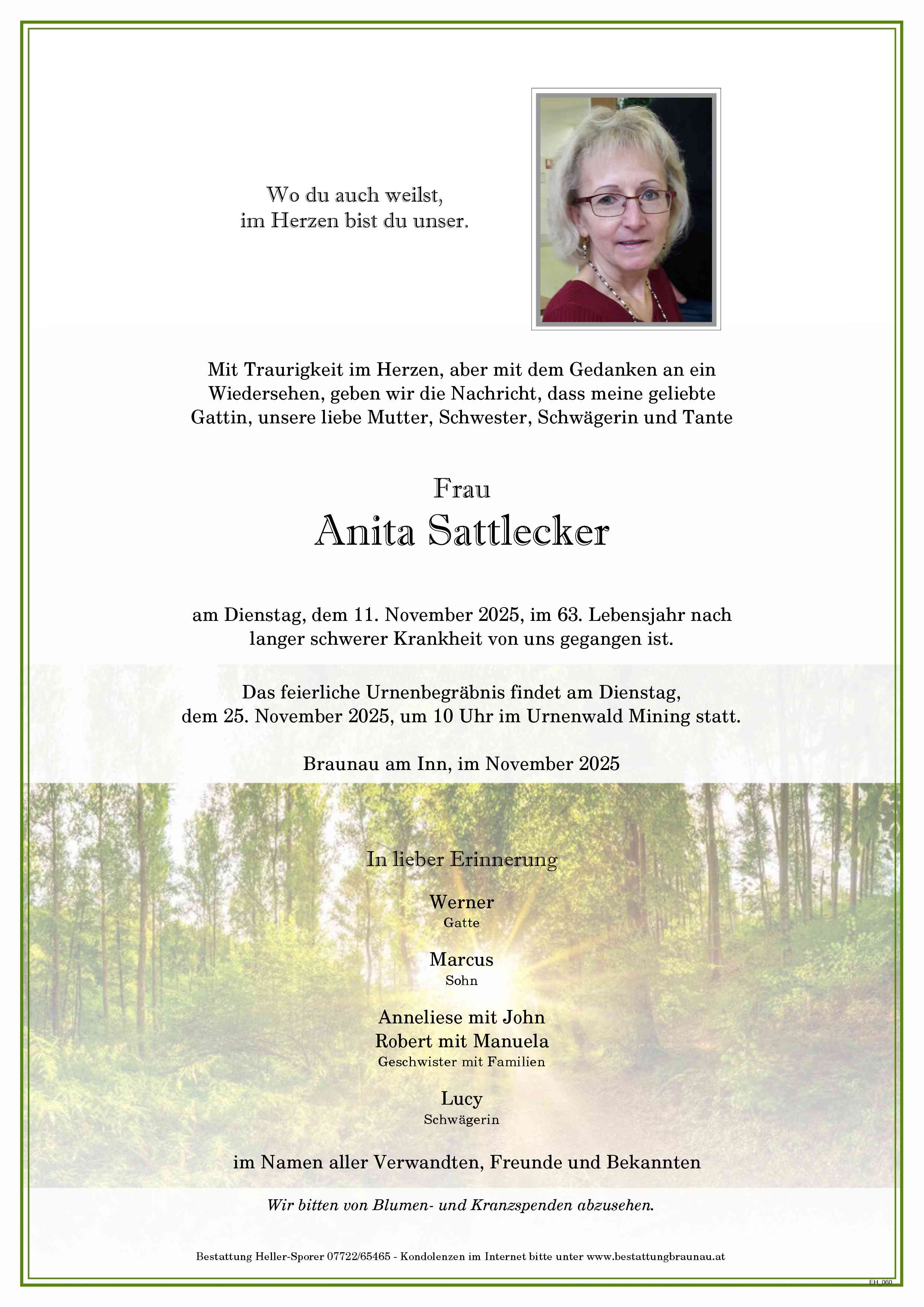 Traueranzeige von Anita Sattlecker