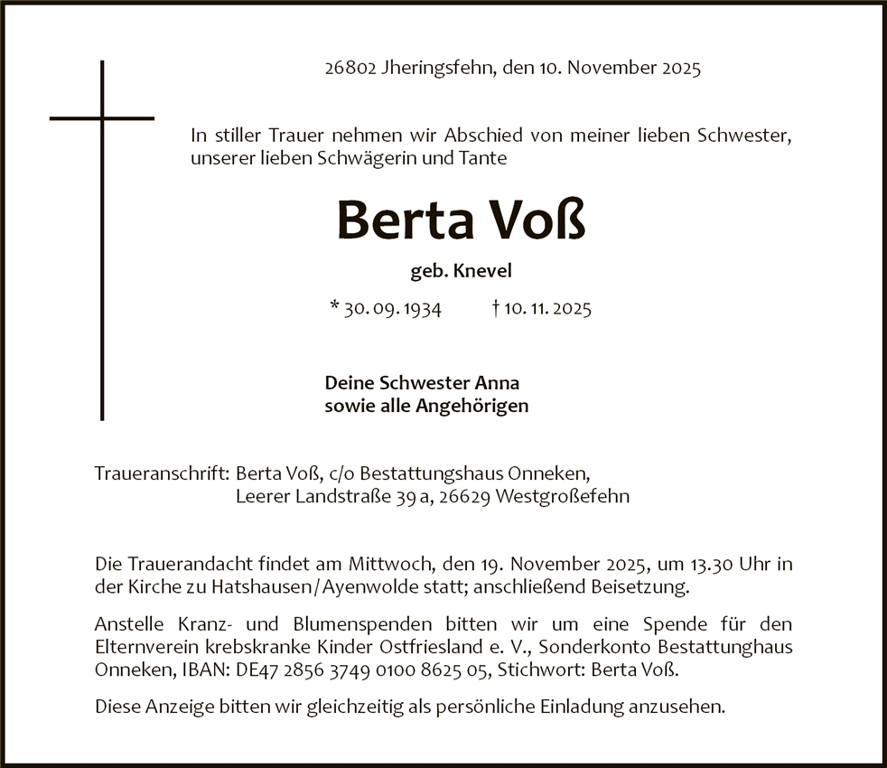 Traueranzeige von Berta Voß