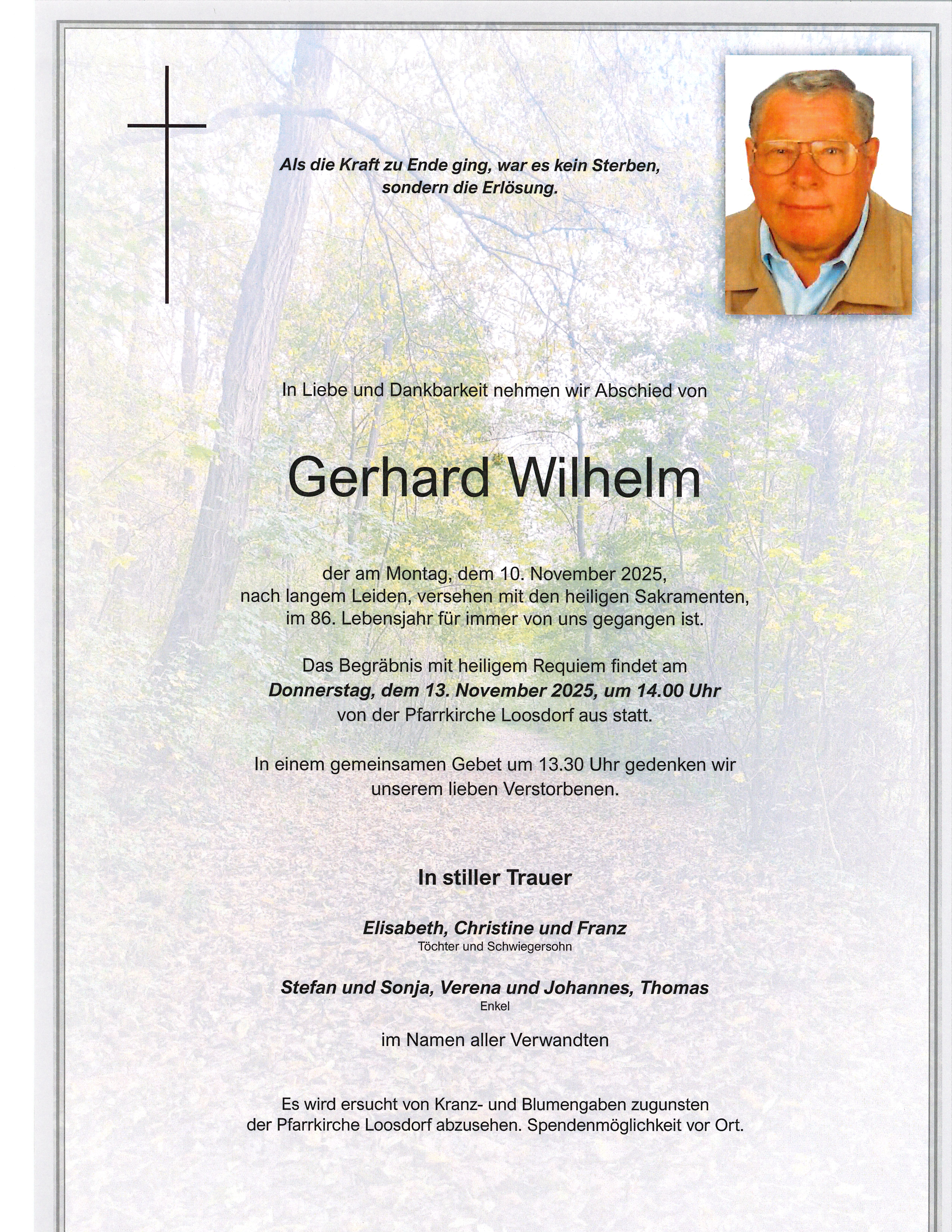 Traueranzeige von Gerhard Wilhelm