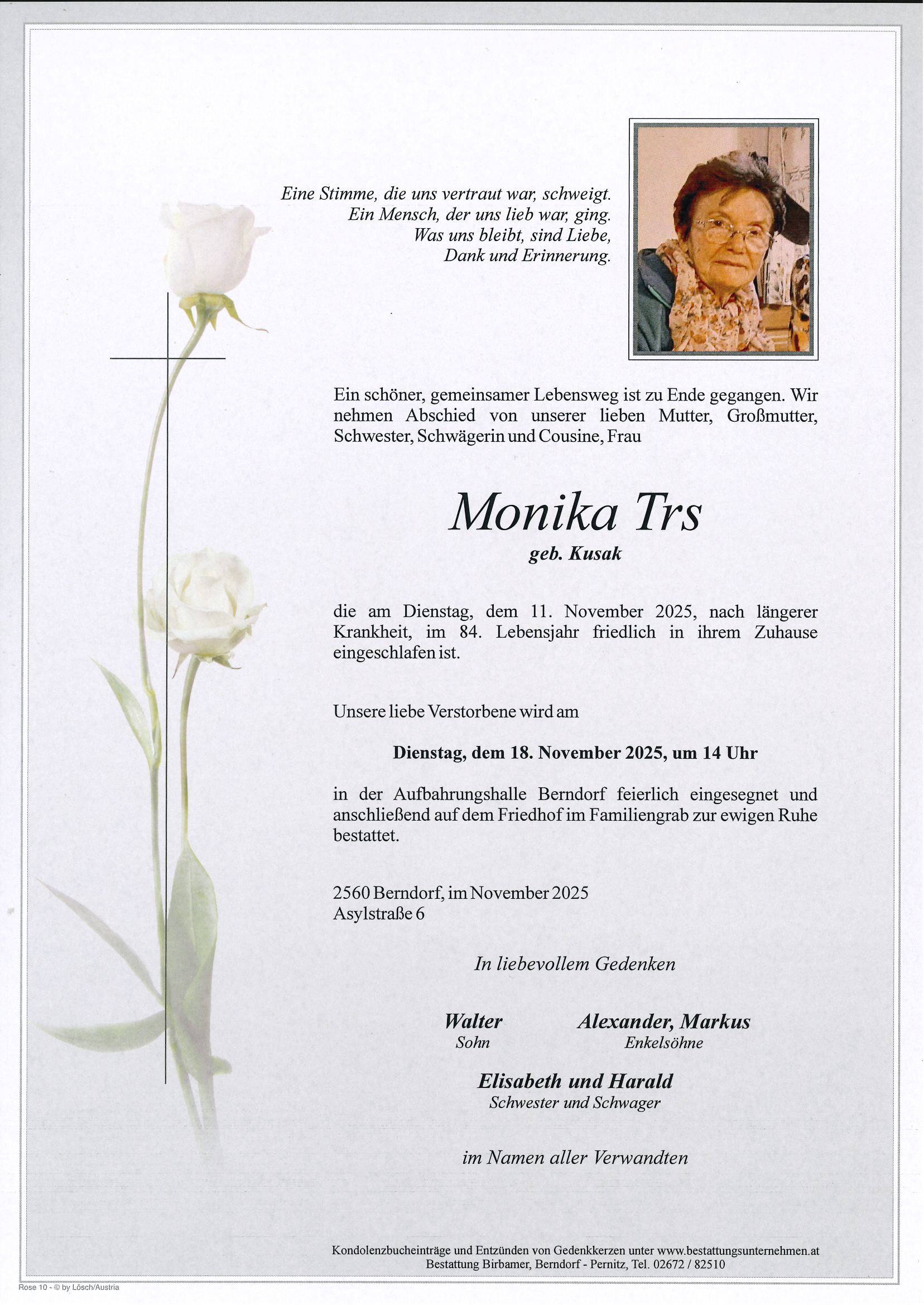 Traueranzeige von Monika Trs