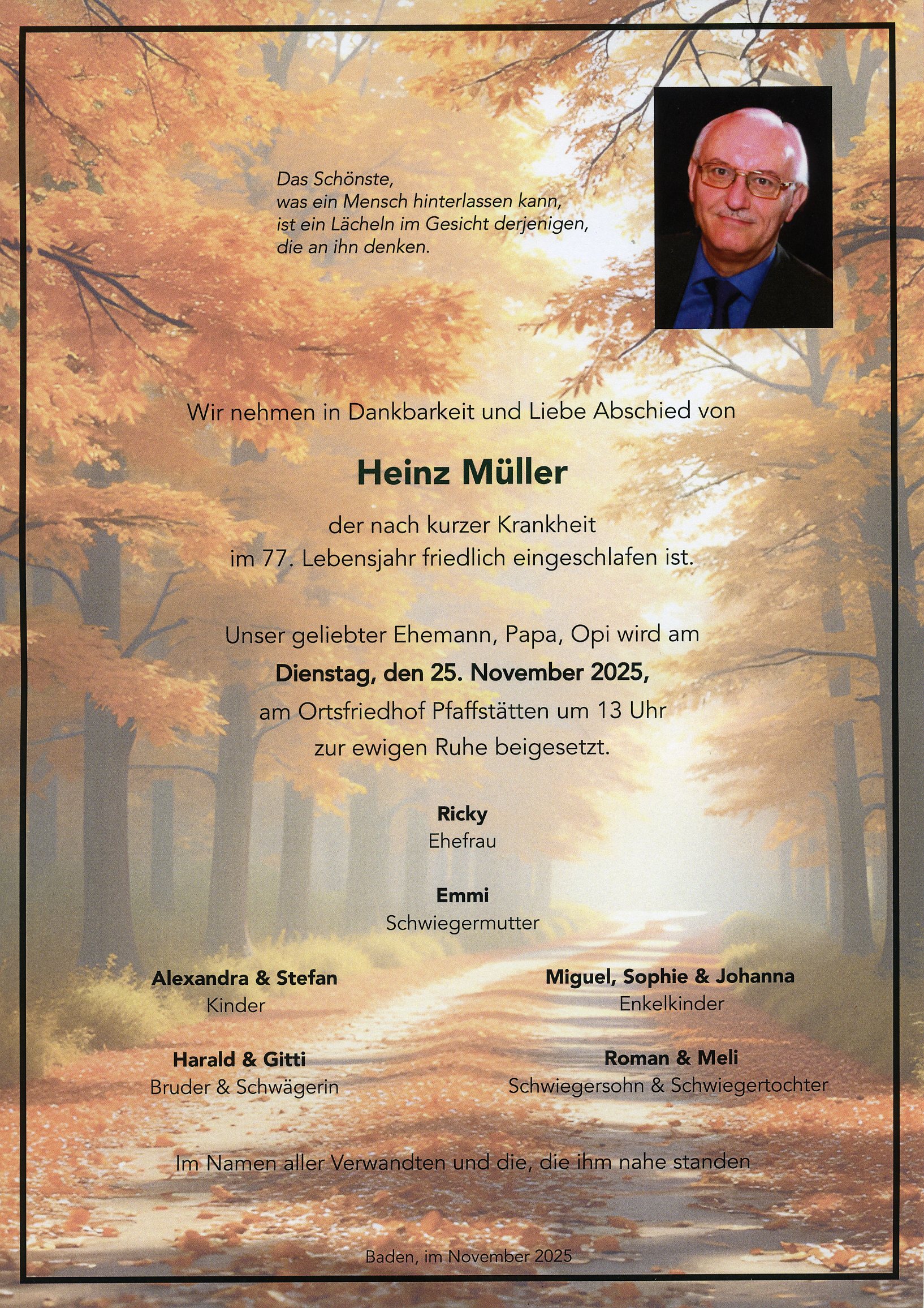 Traueranzeige von Heinz Müller