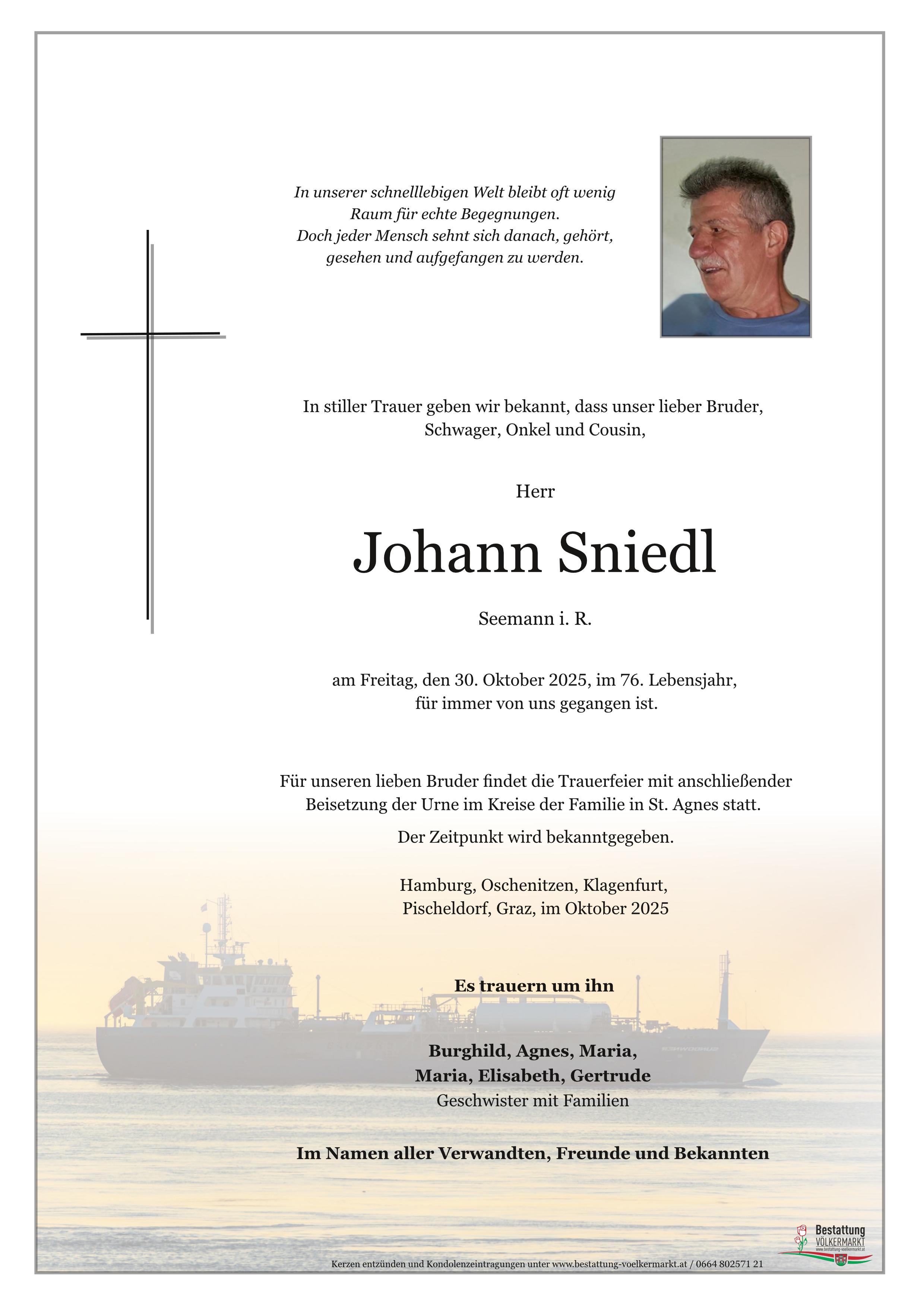 Traueranzeige von Johann Sniedl