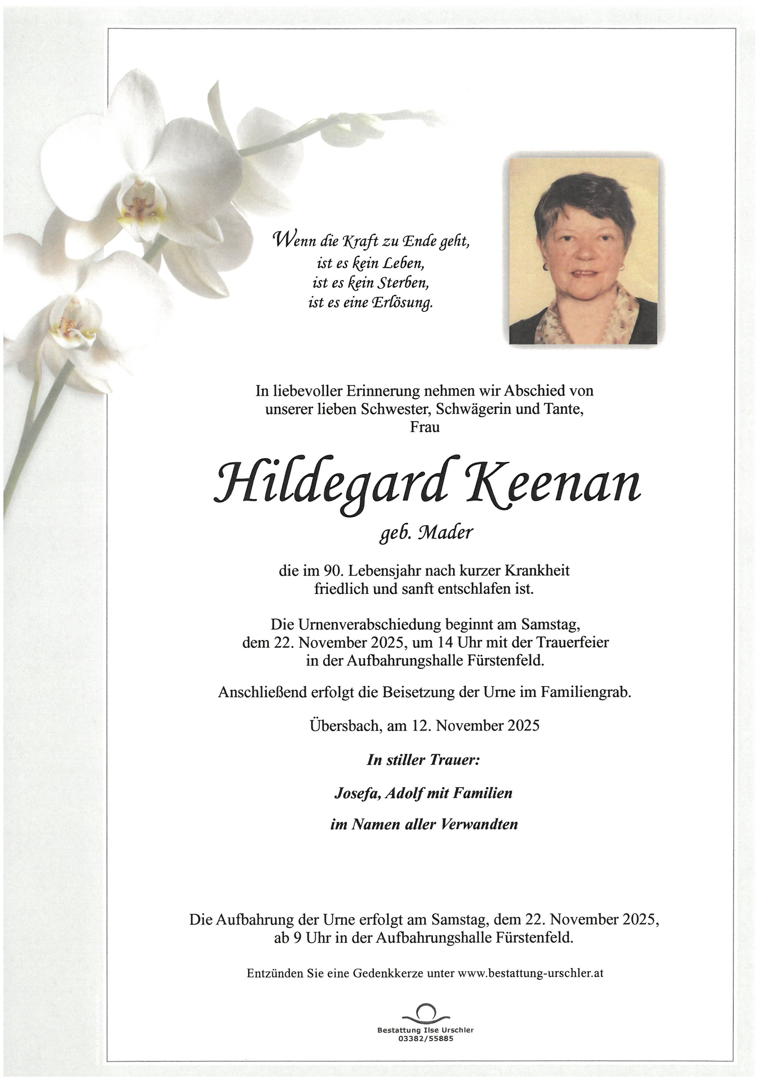 Traueranzeige von Hildegard Keenan