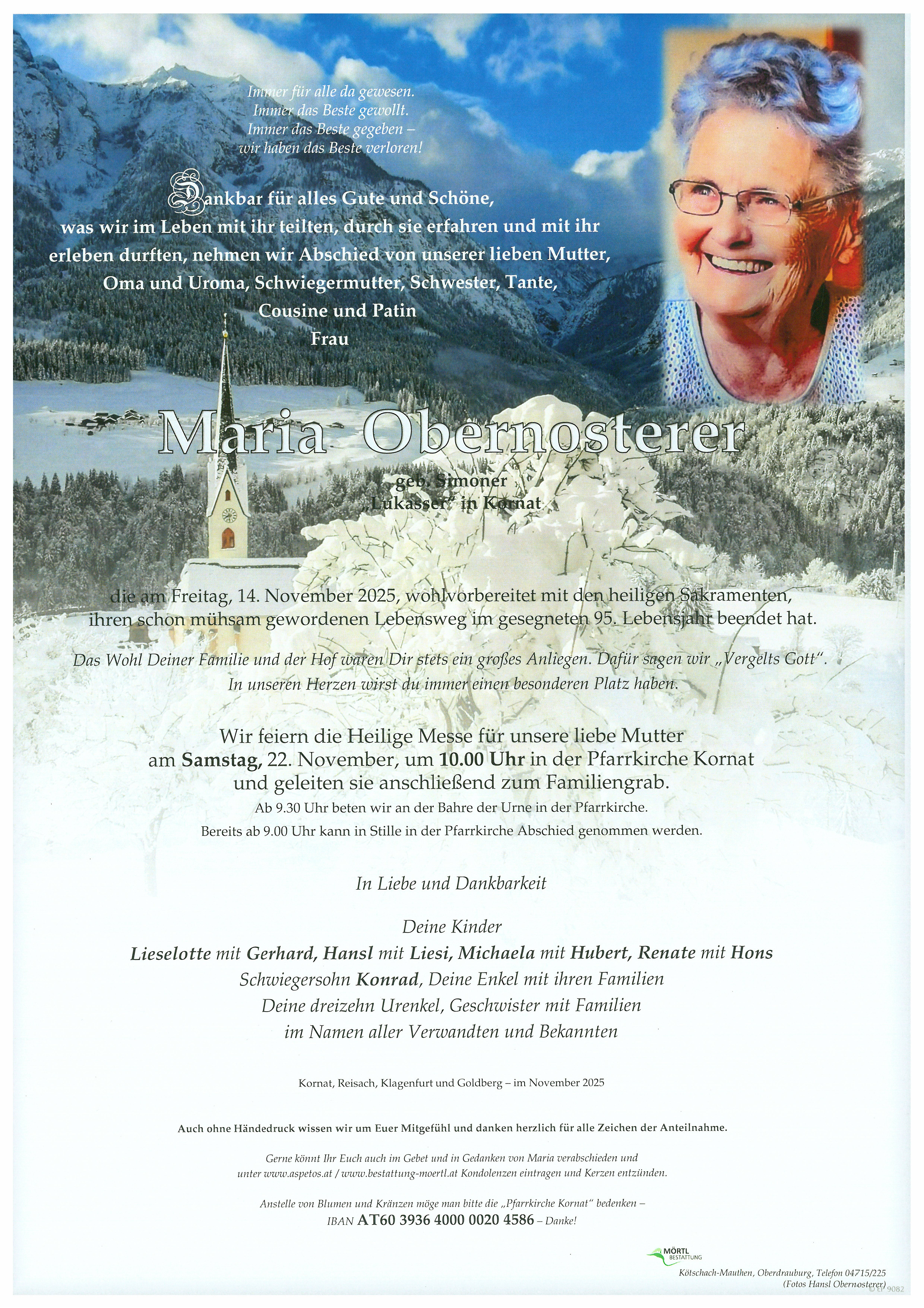 Traueranzeige von Maria Obernosterer