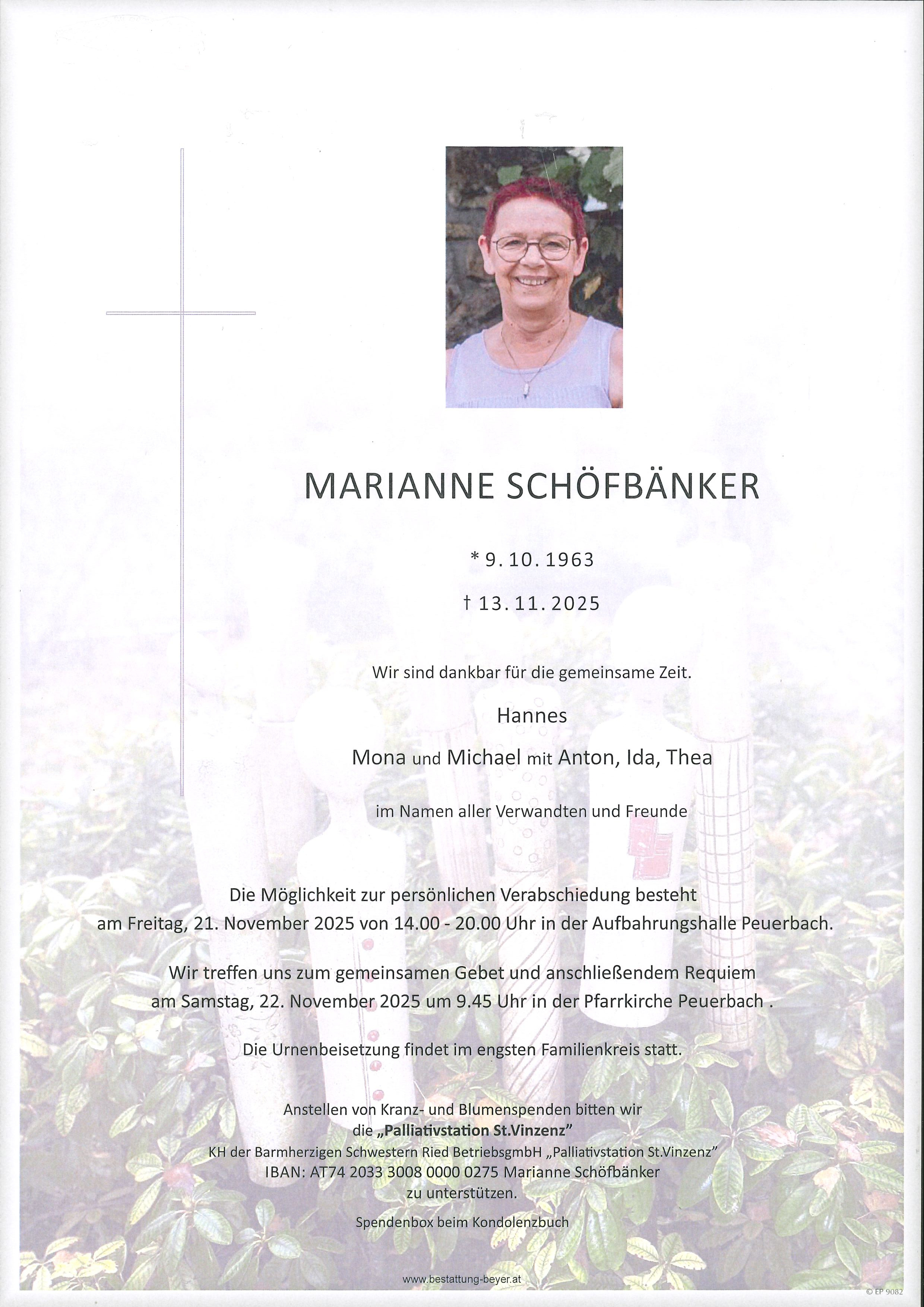Traueranzeige von Marianne Schöfbänker