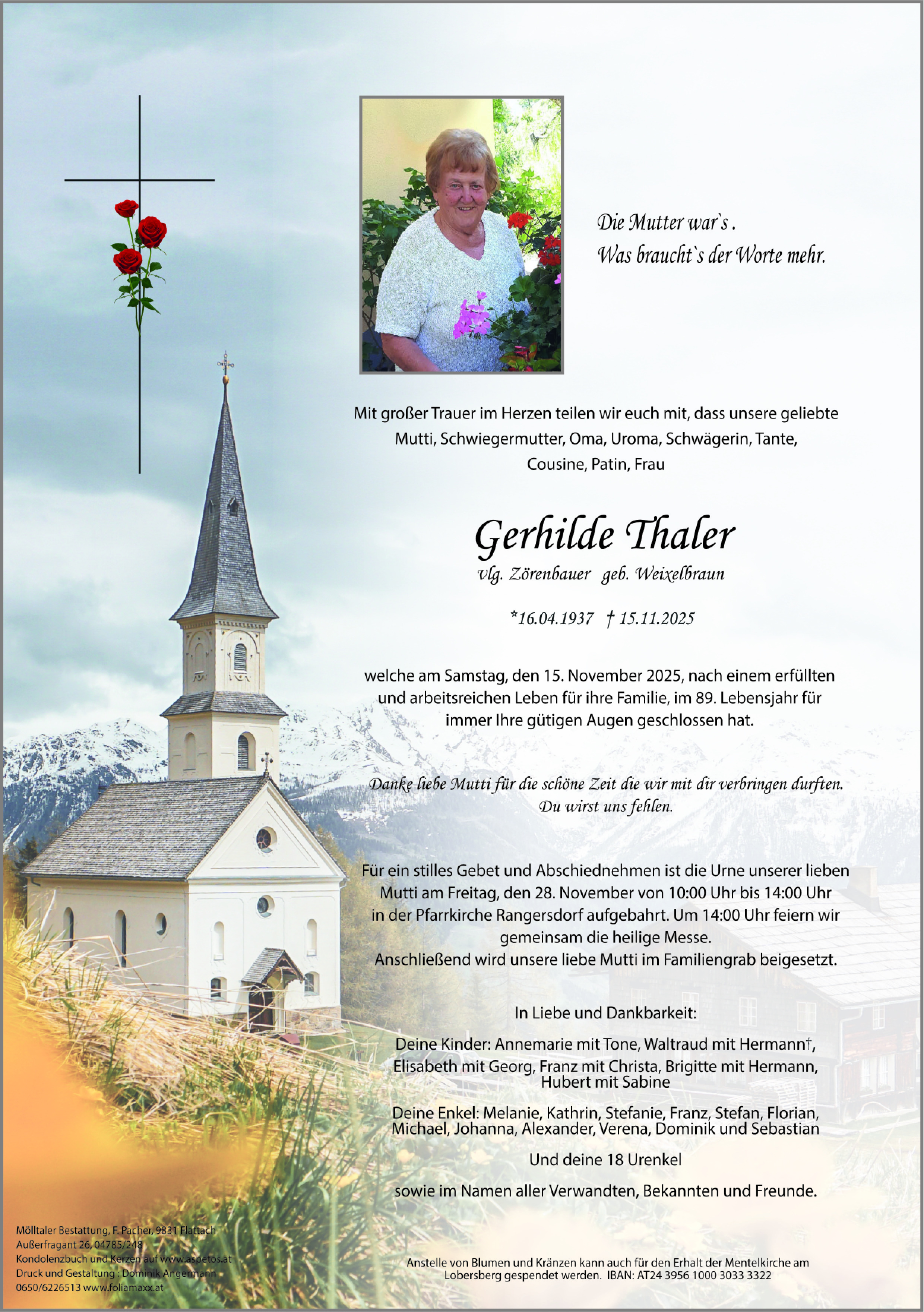 Traueranzeige von Gerhilde Thaler