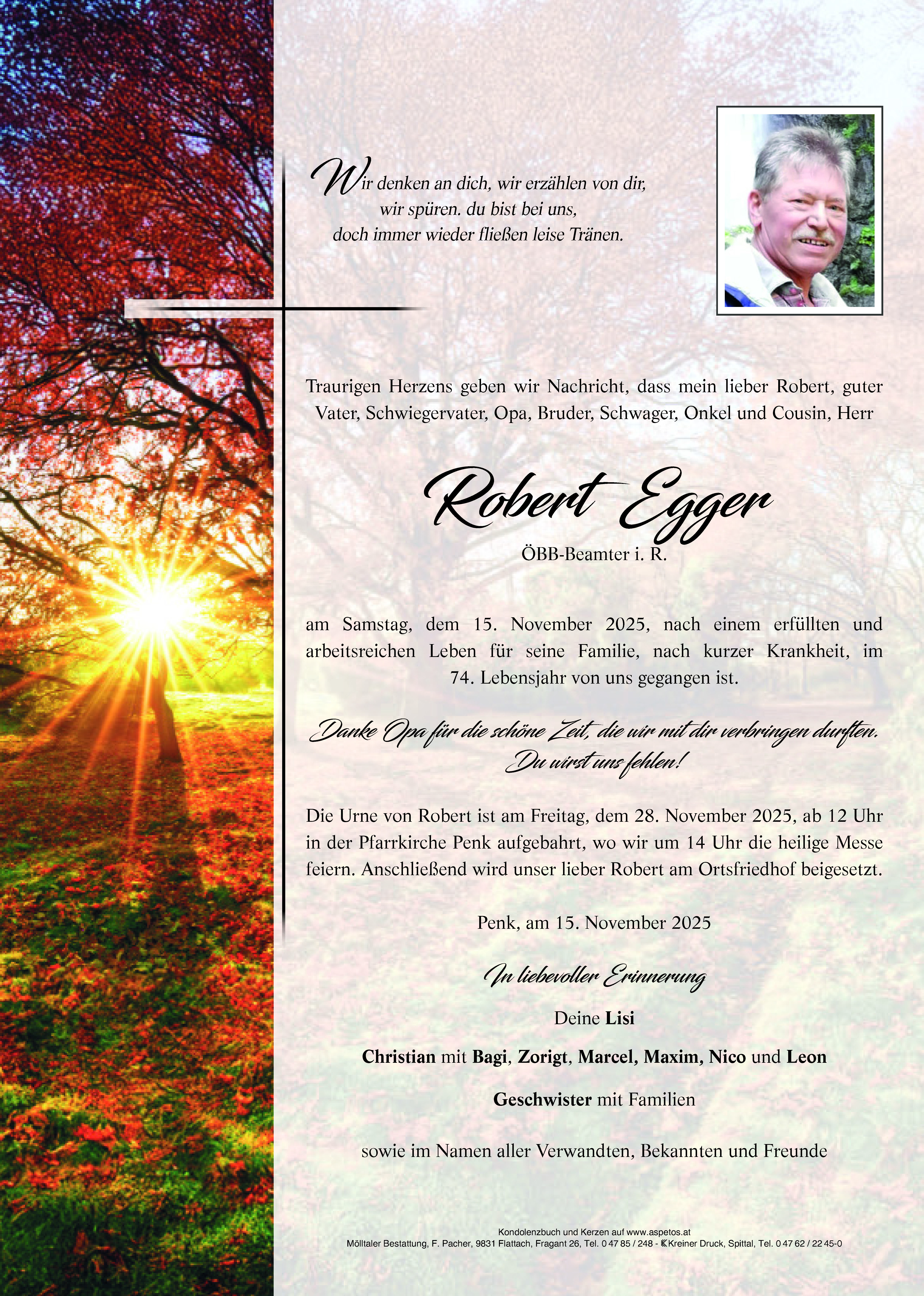 Traueranzeige von Robert Egger
