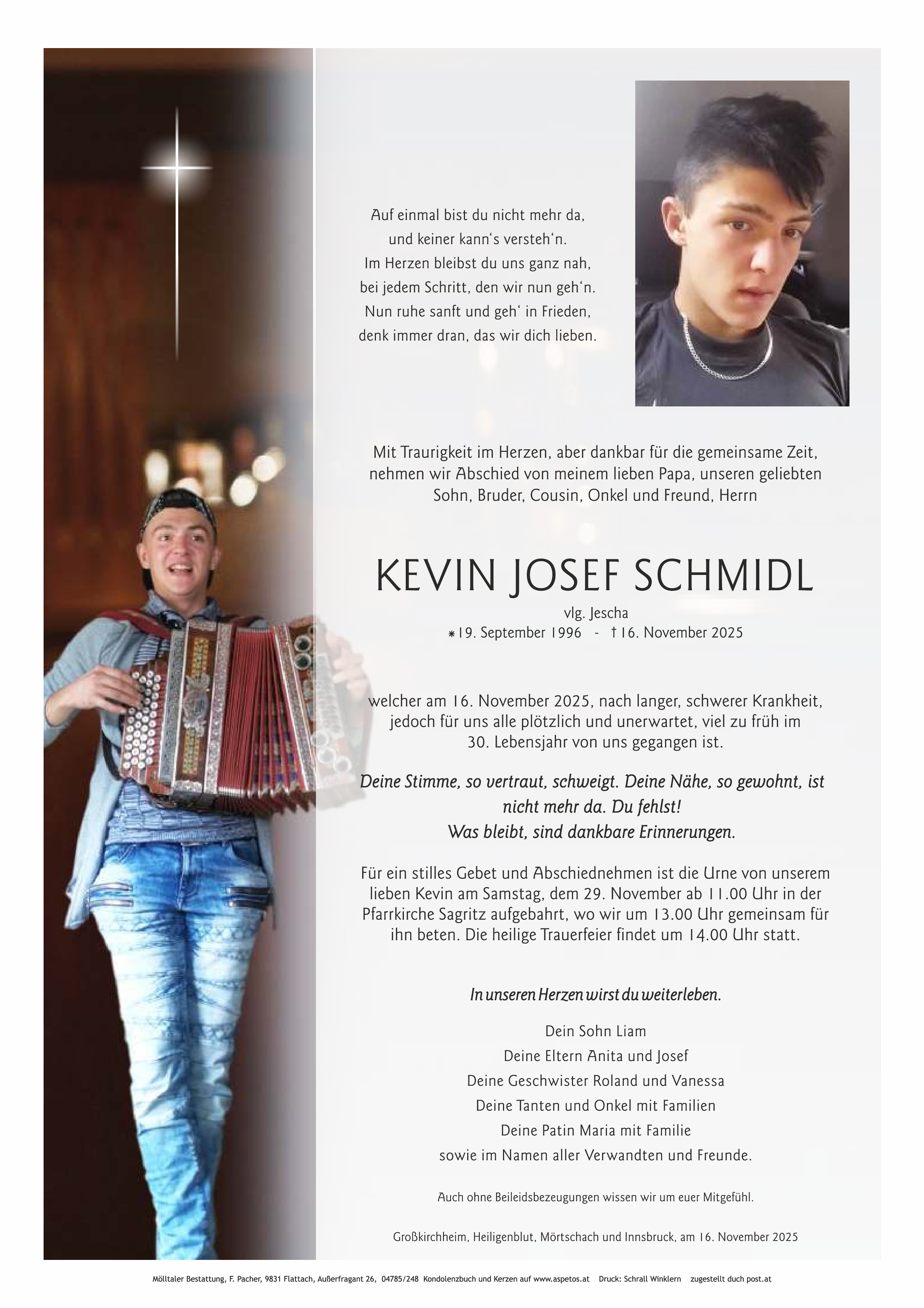 Traueranzeige von Kevin Schmidl