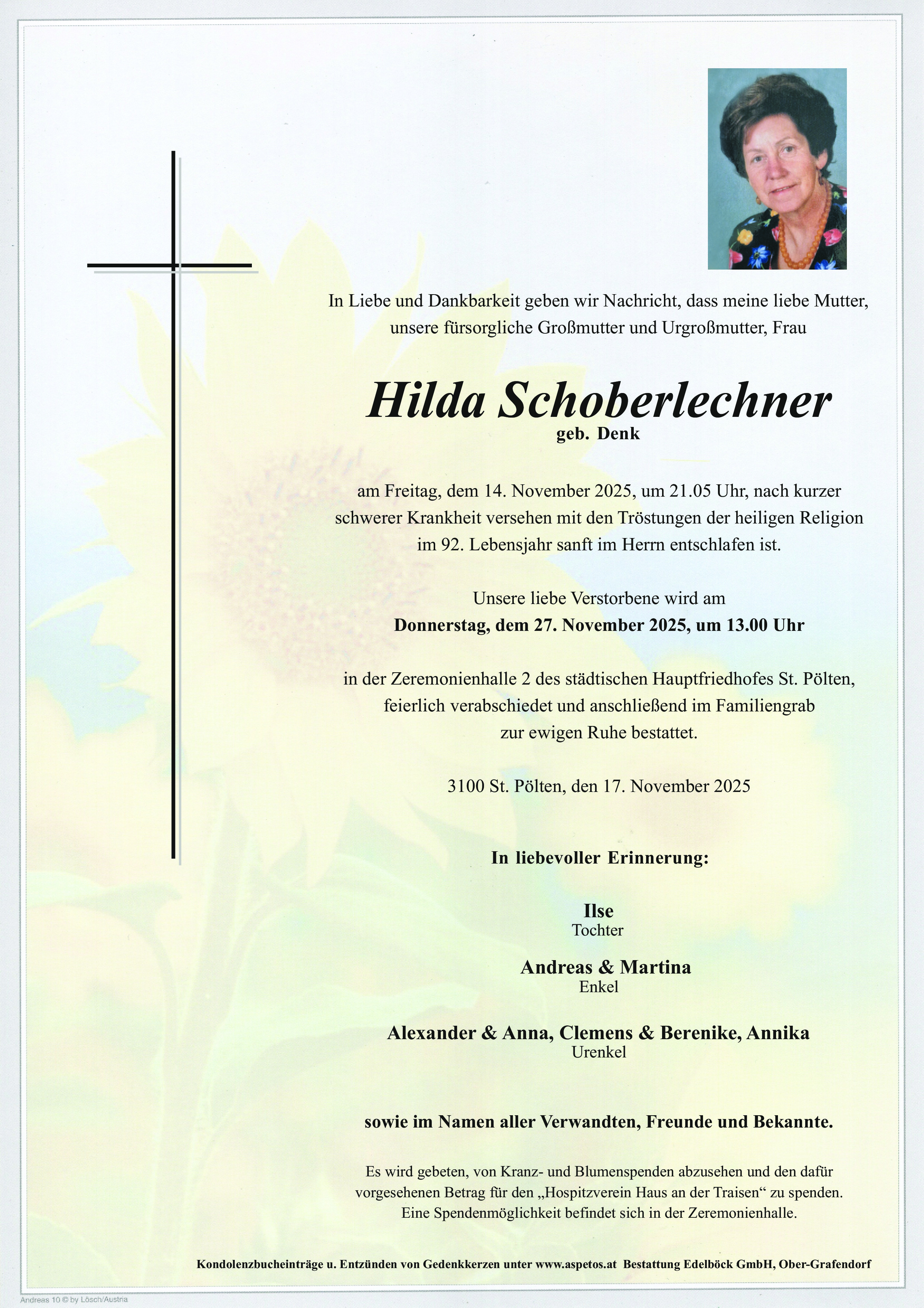Traueranzeige von Hilda Schoberlechner
