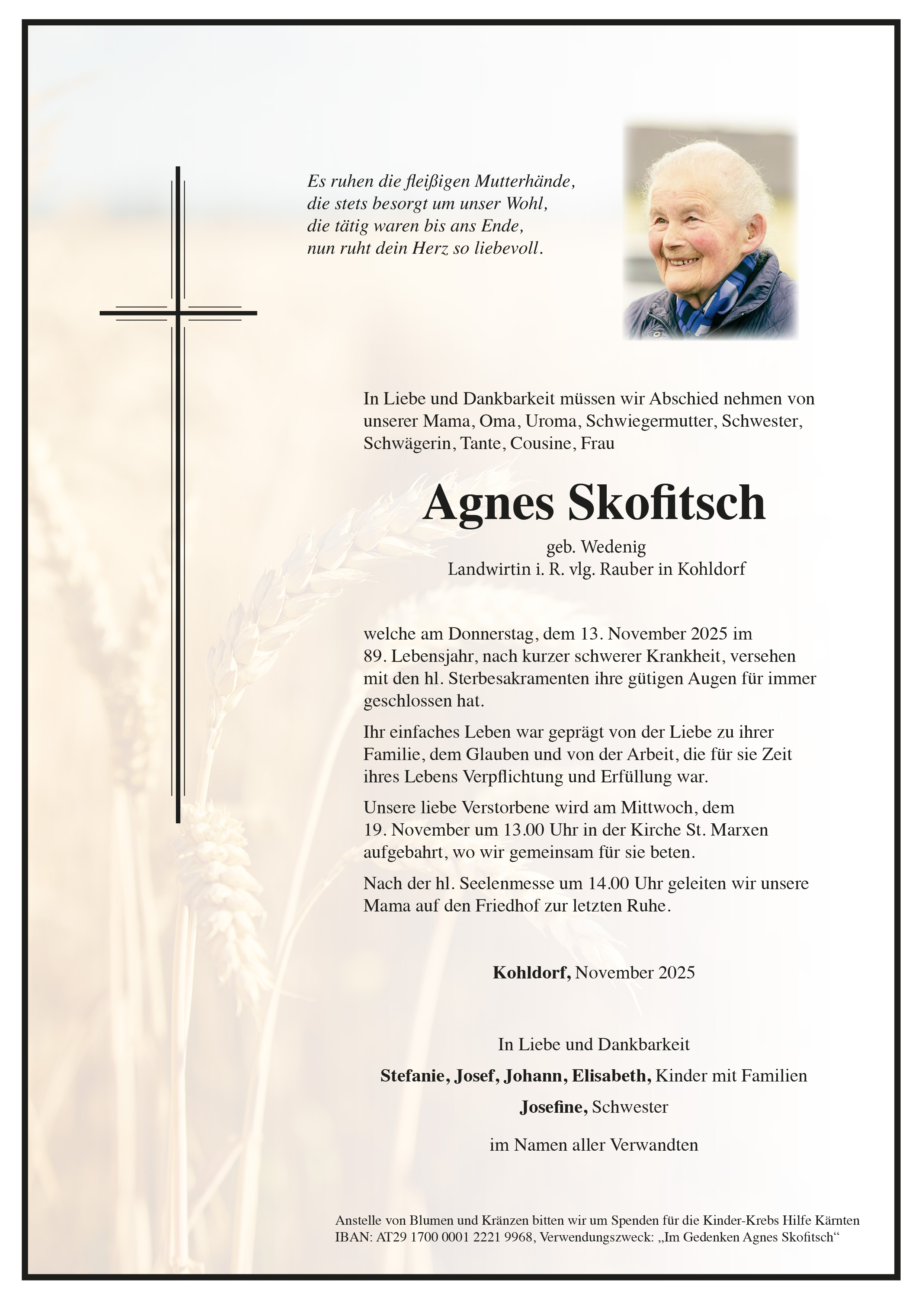 Traueranzeige von Agnes Skofitsch