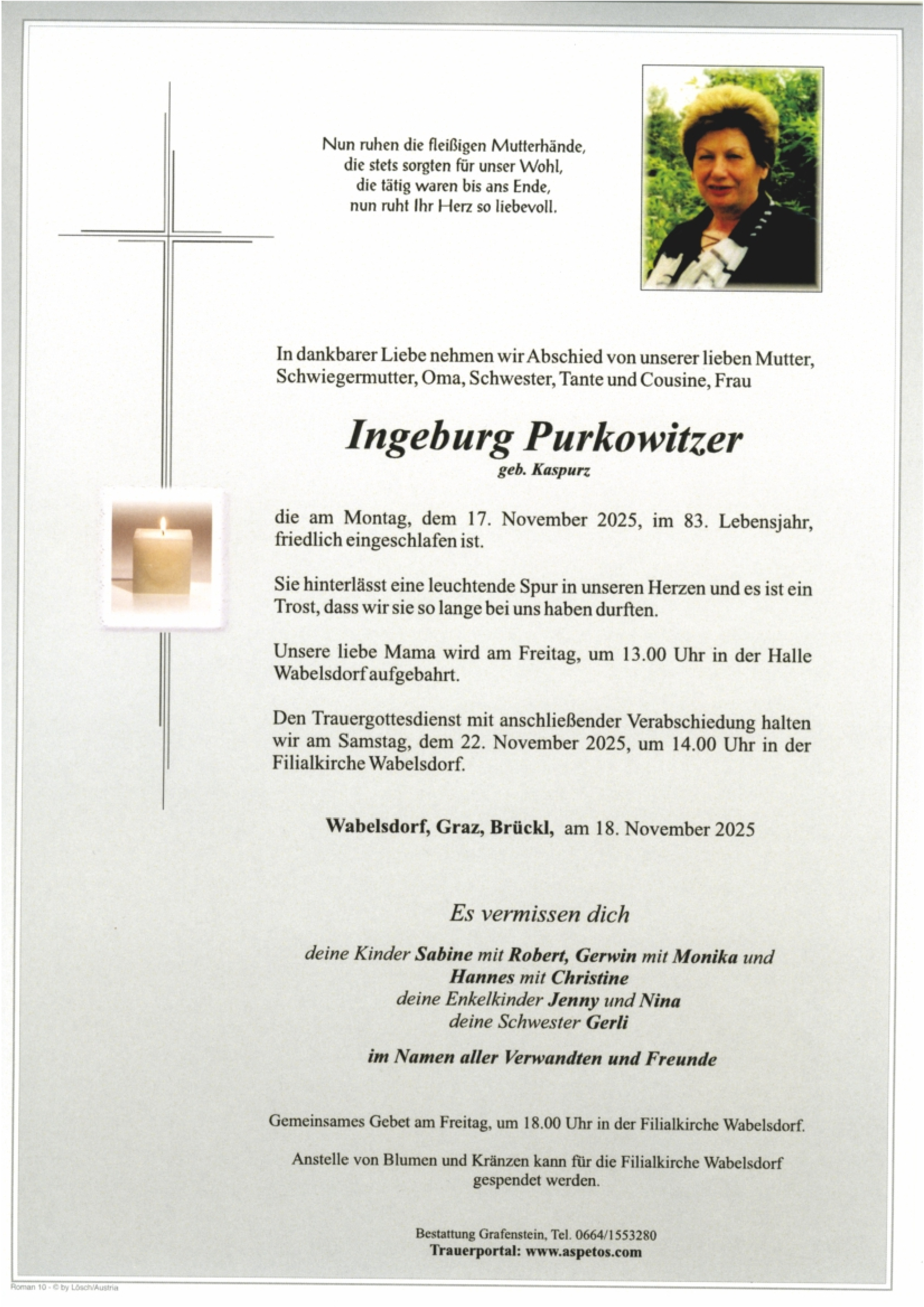 Traueranzeige von Ingeburg Purkowitzer