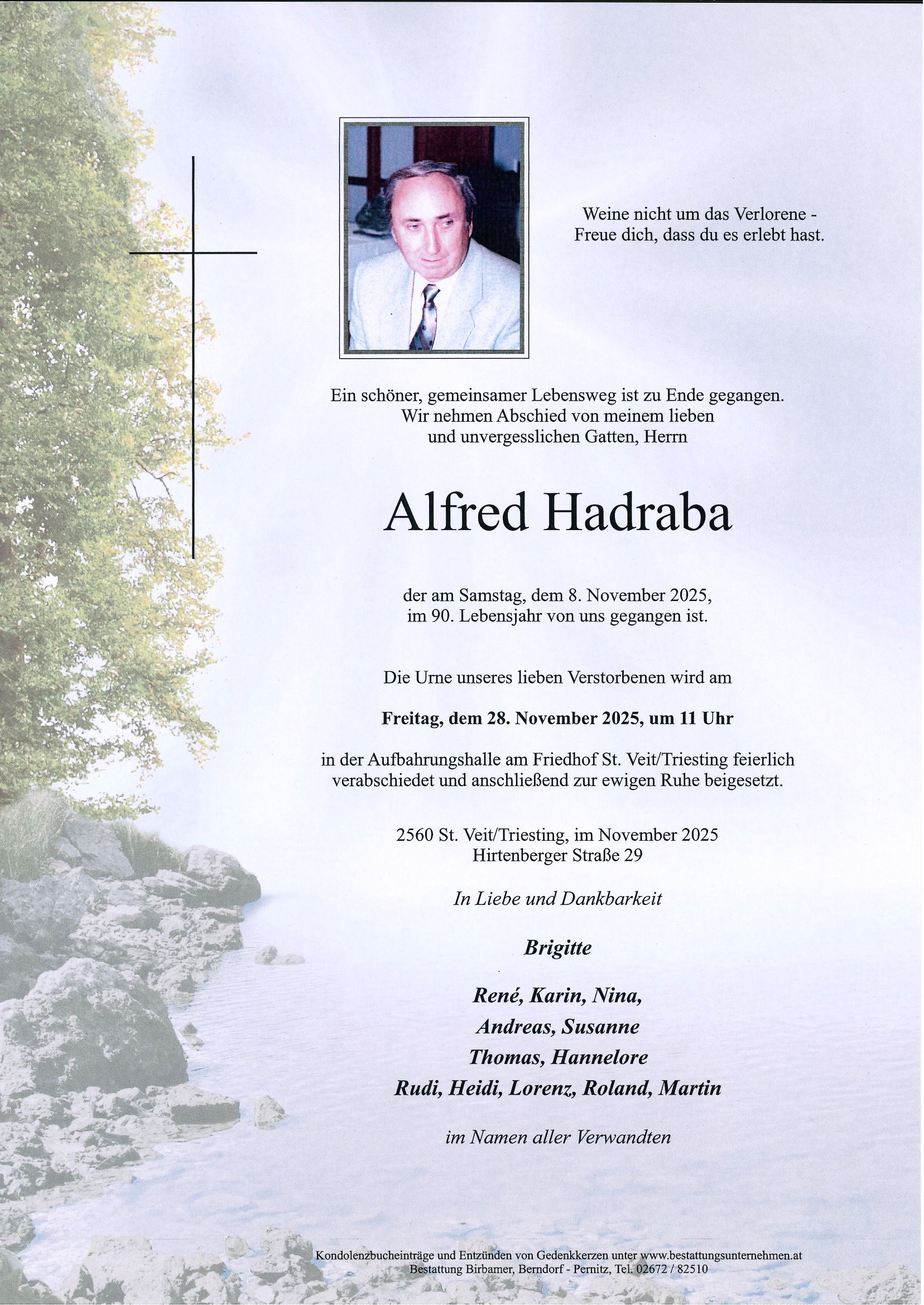 Traueranzeige von Alfred Hadraba