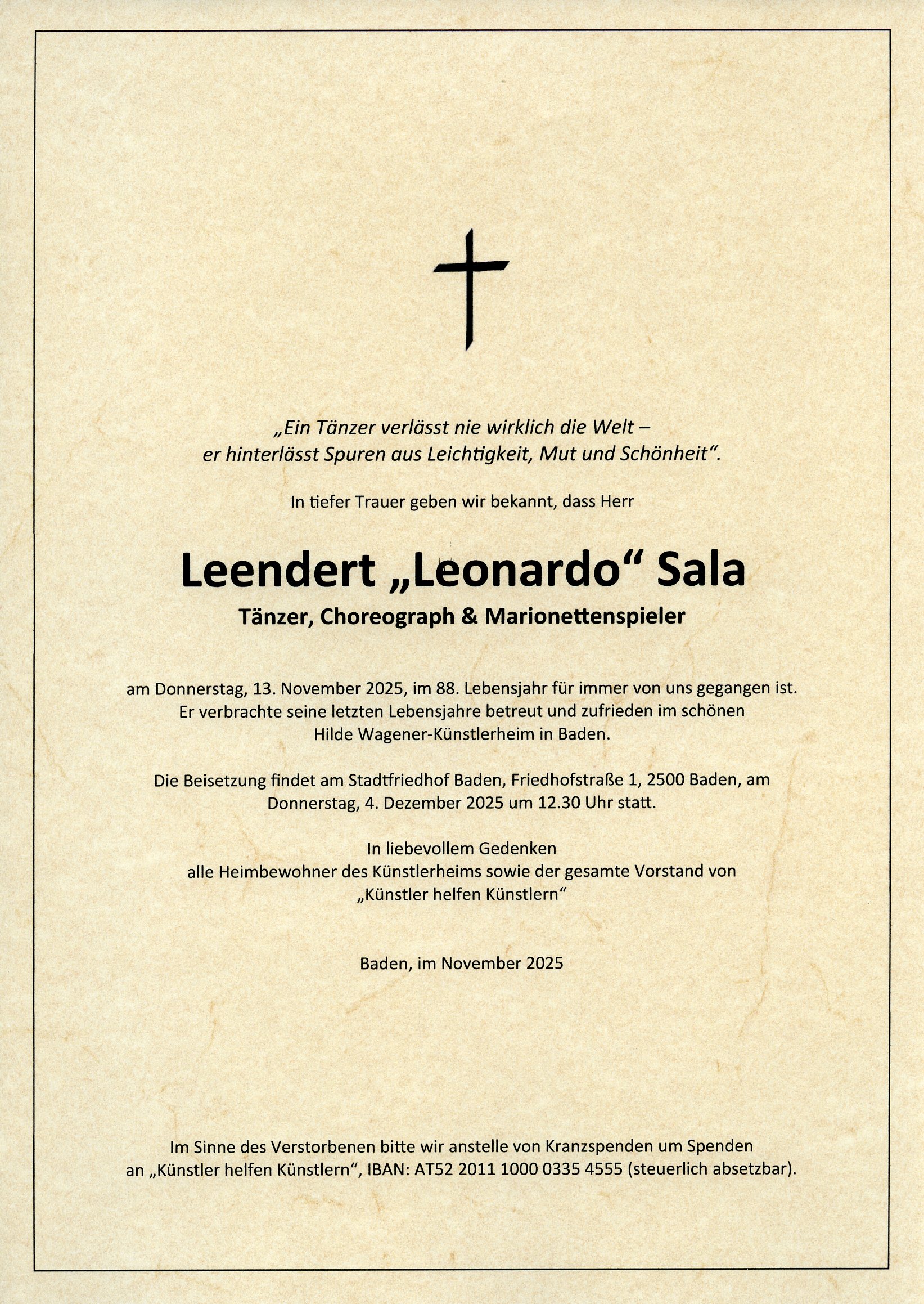 Traueranzeige von Leendert Sala