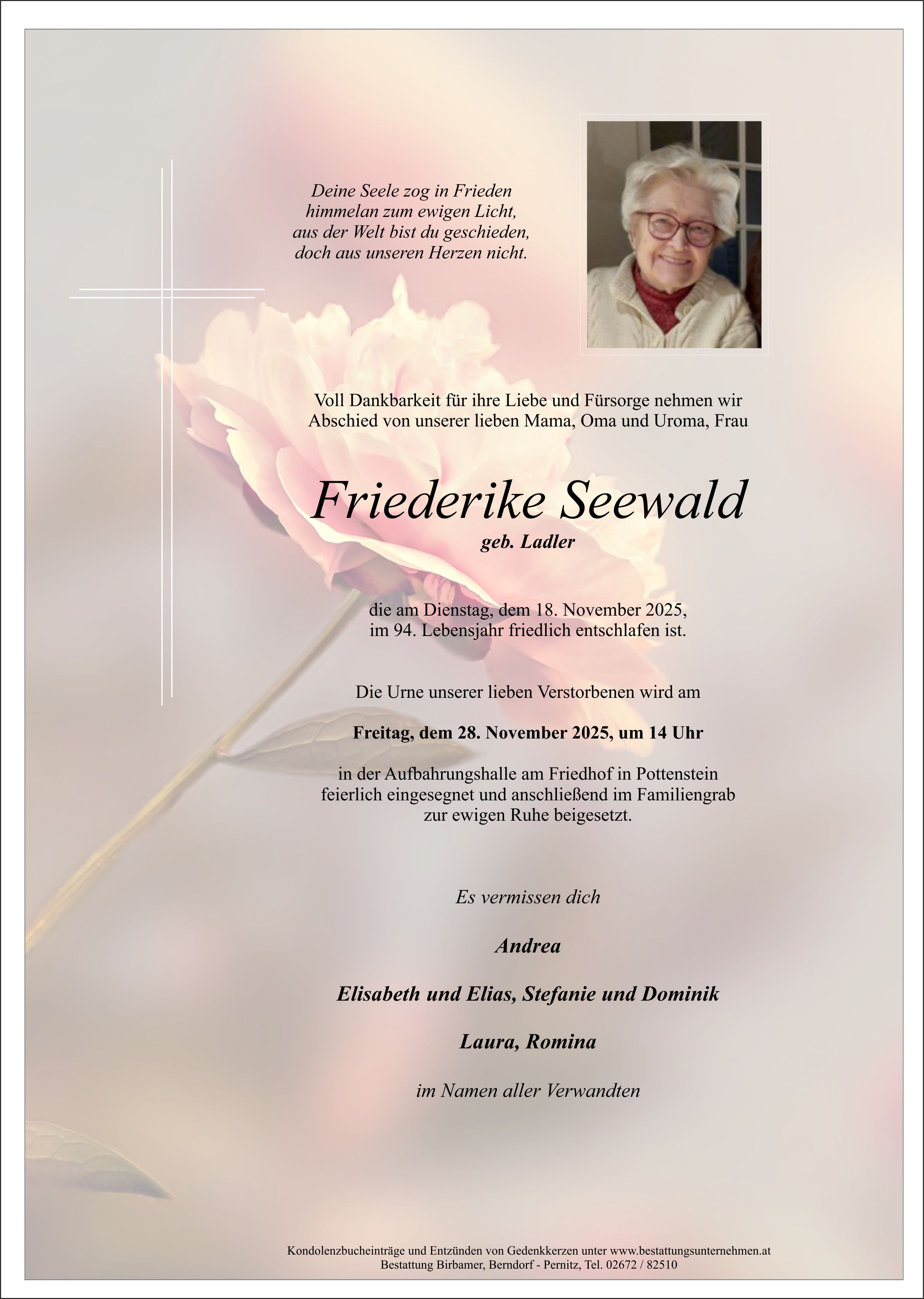 Traueranzeige von Friederike Seewald