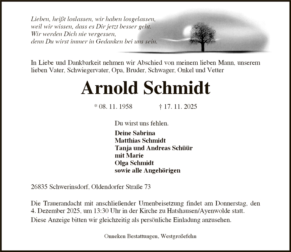 Traueranzeige von Arnold Schmidt