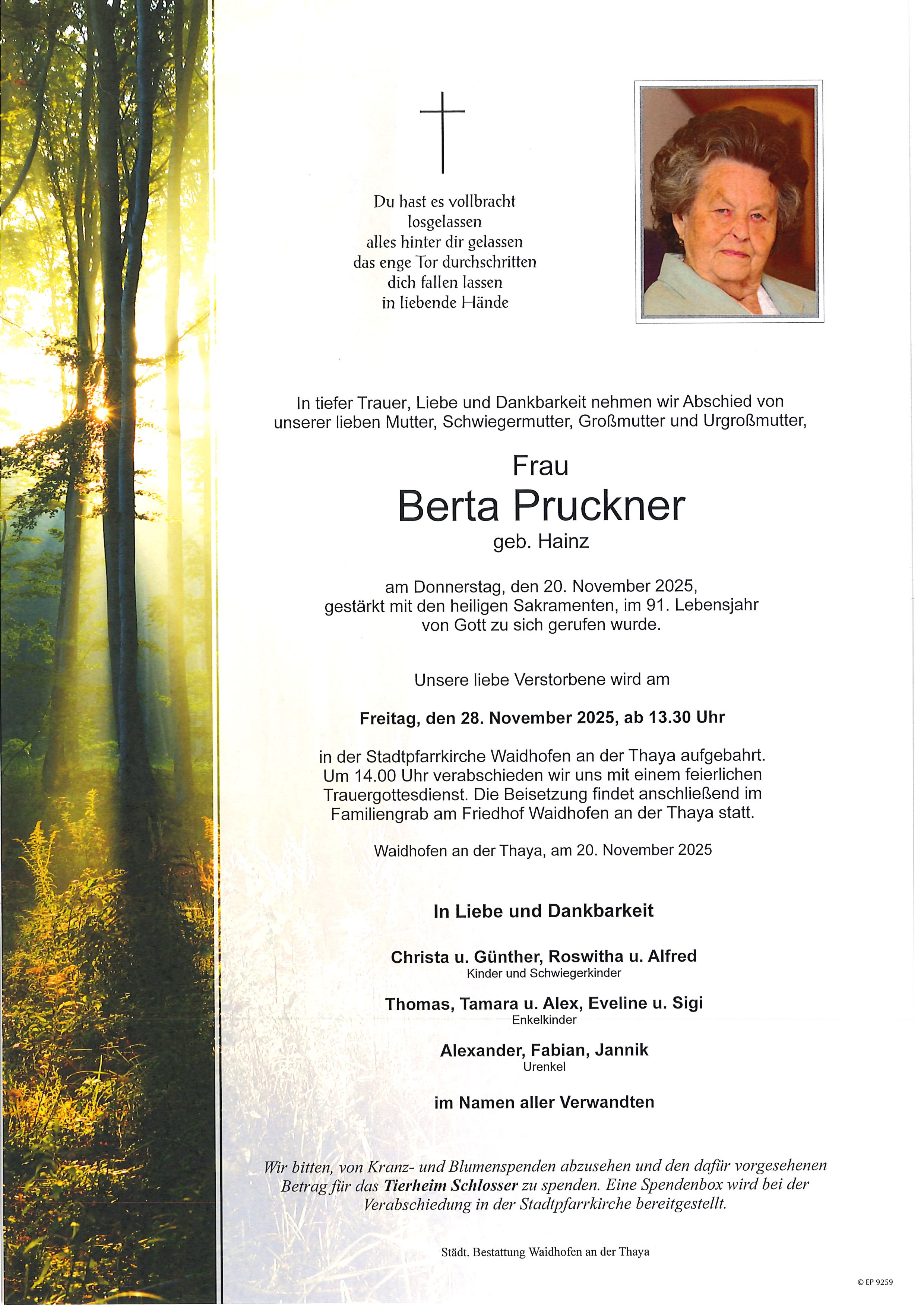 Traueranzeige von Berta Pruckner