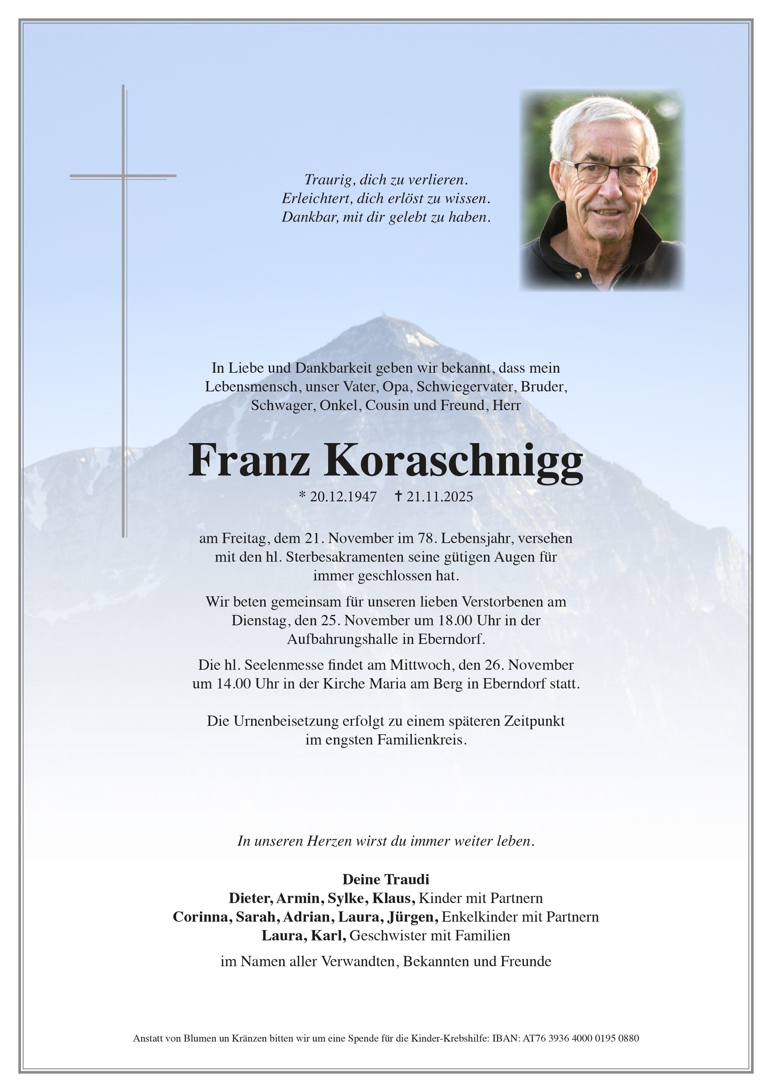 Traueranzeige von Franz Koraschnig