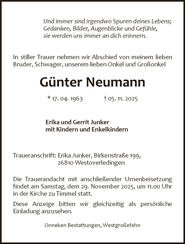 Traueranzeige von Günter Neumann