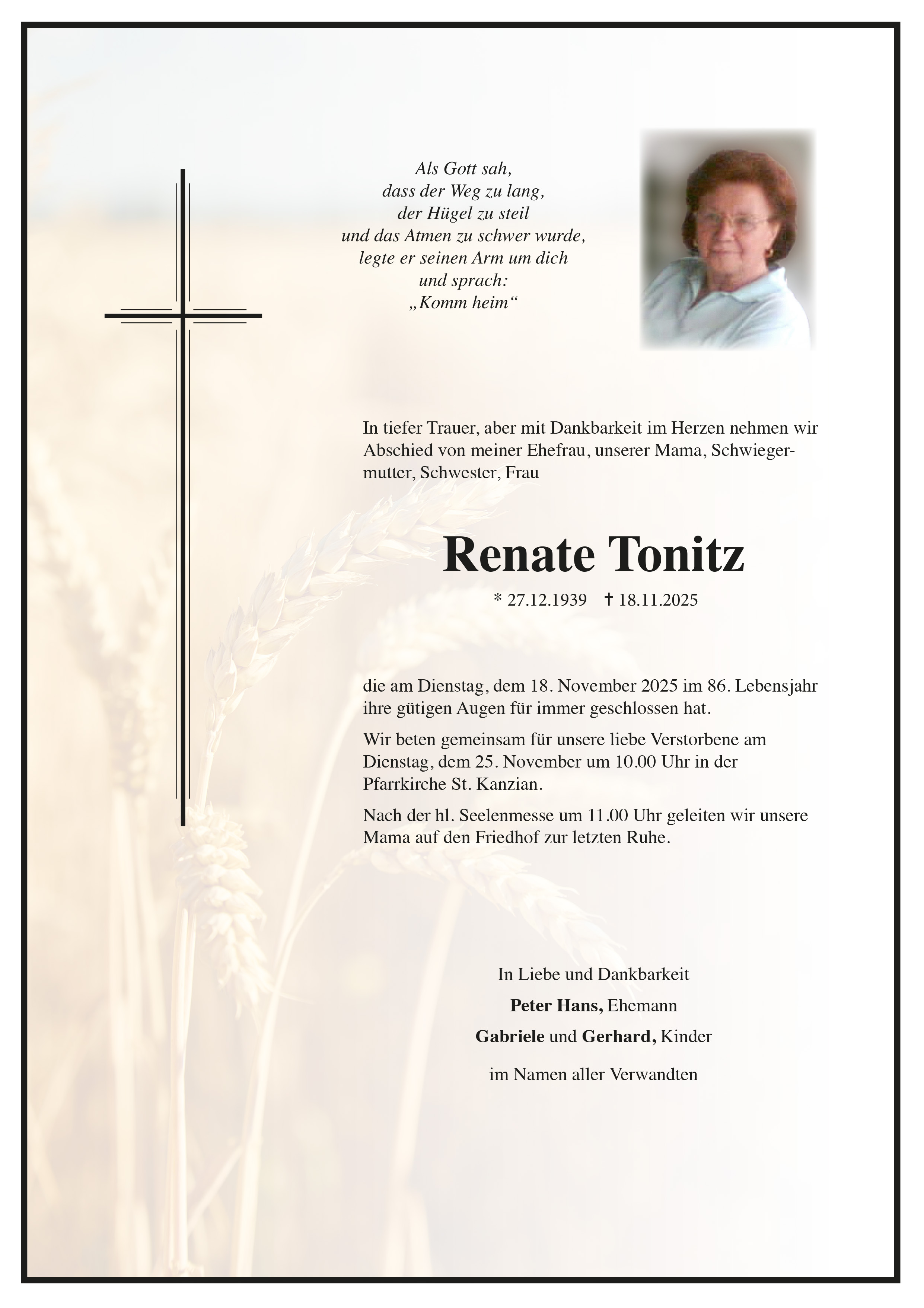 Traueranzeige von Renate Tonitz