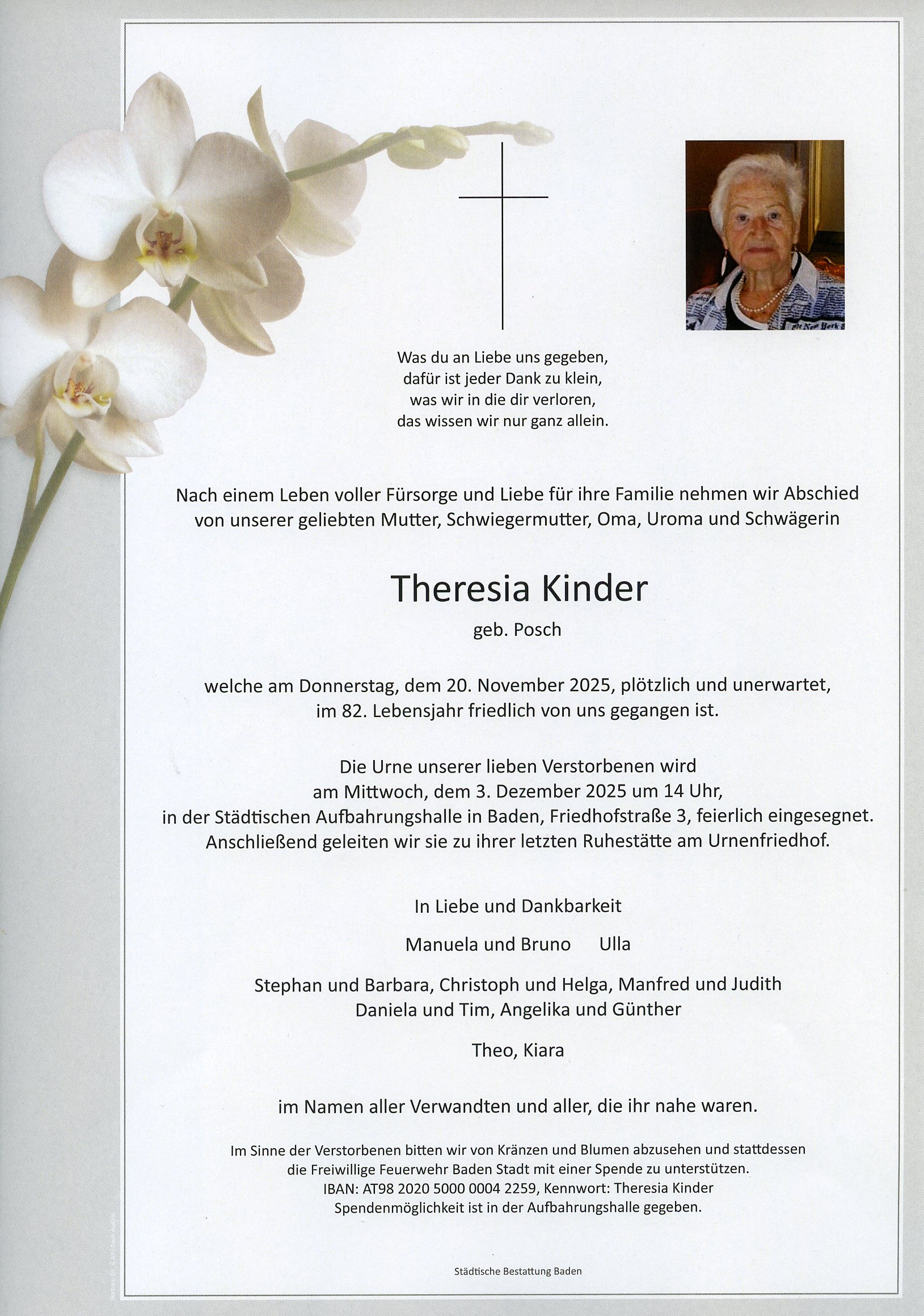 Traueranzeige von Theresia Kinder