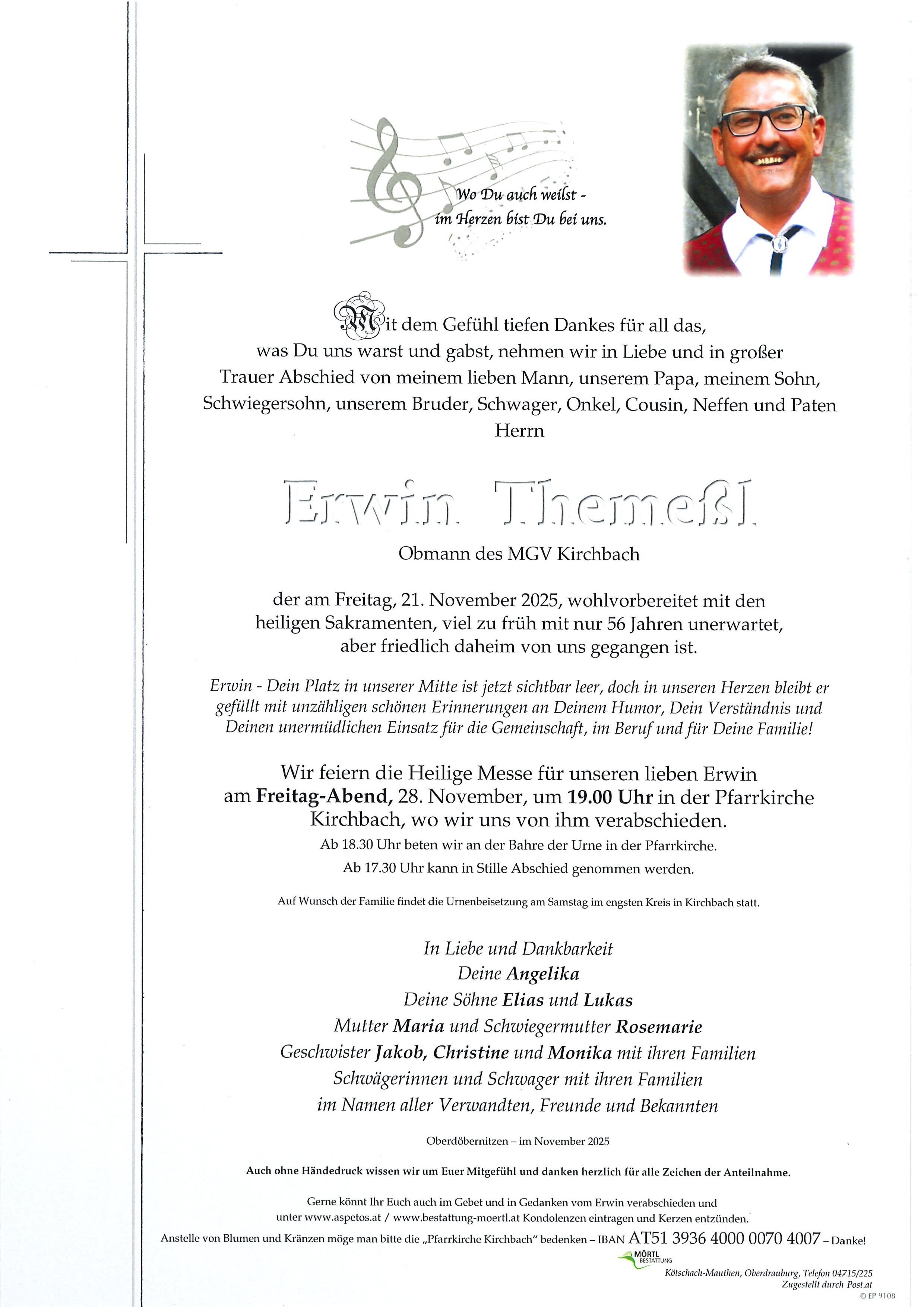 Traueranzeige von Erwin Themeßl