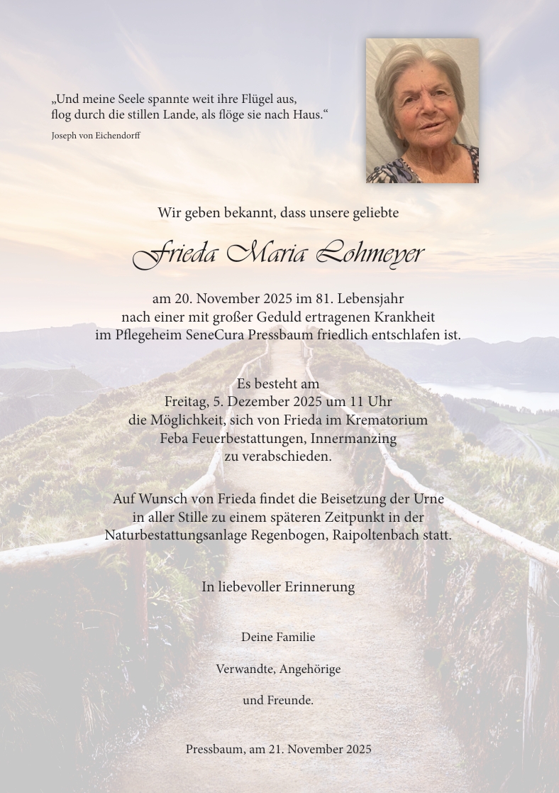 Traueranzeige von Frieda Maria Lohmeyer