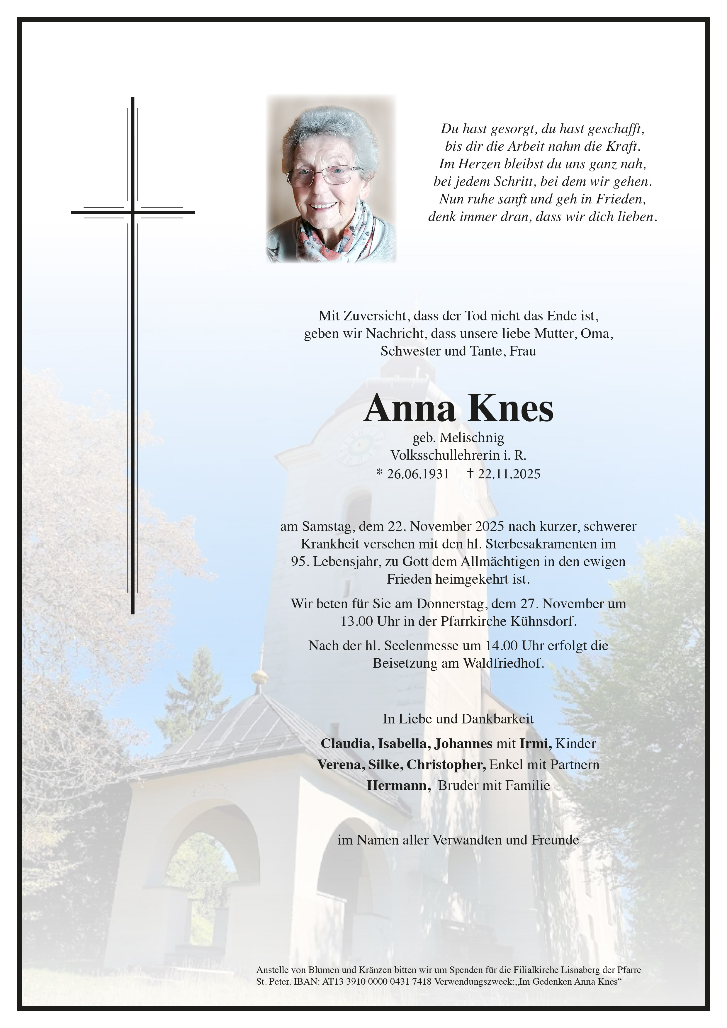 Traueranzeige von Anna Knes