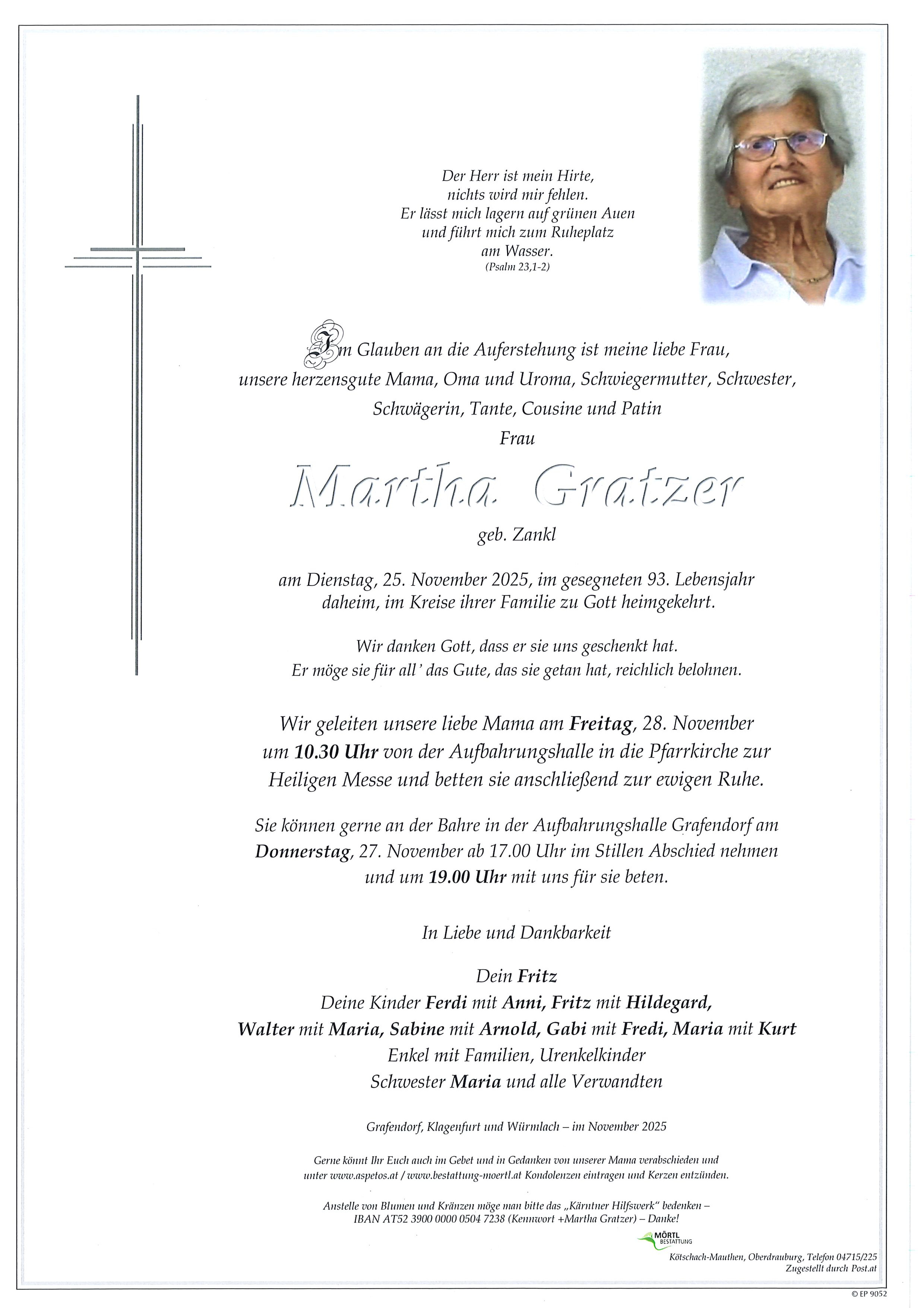 Traueranzeige von Martha Gratzer