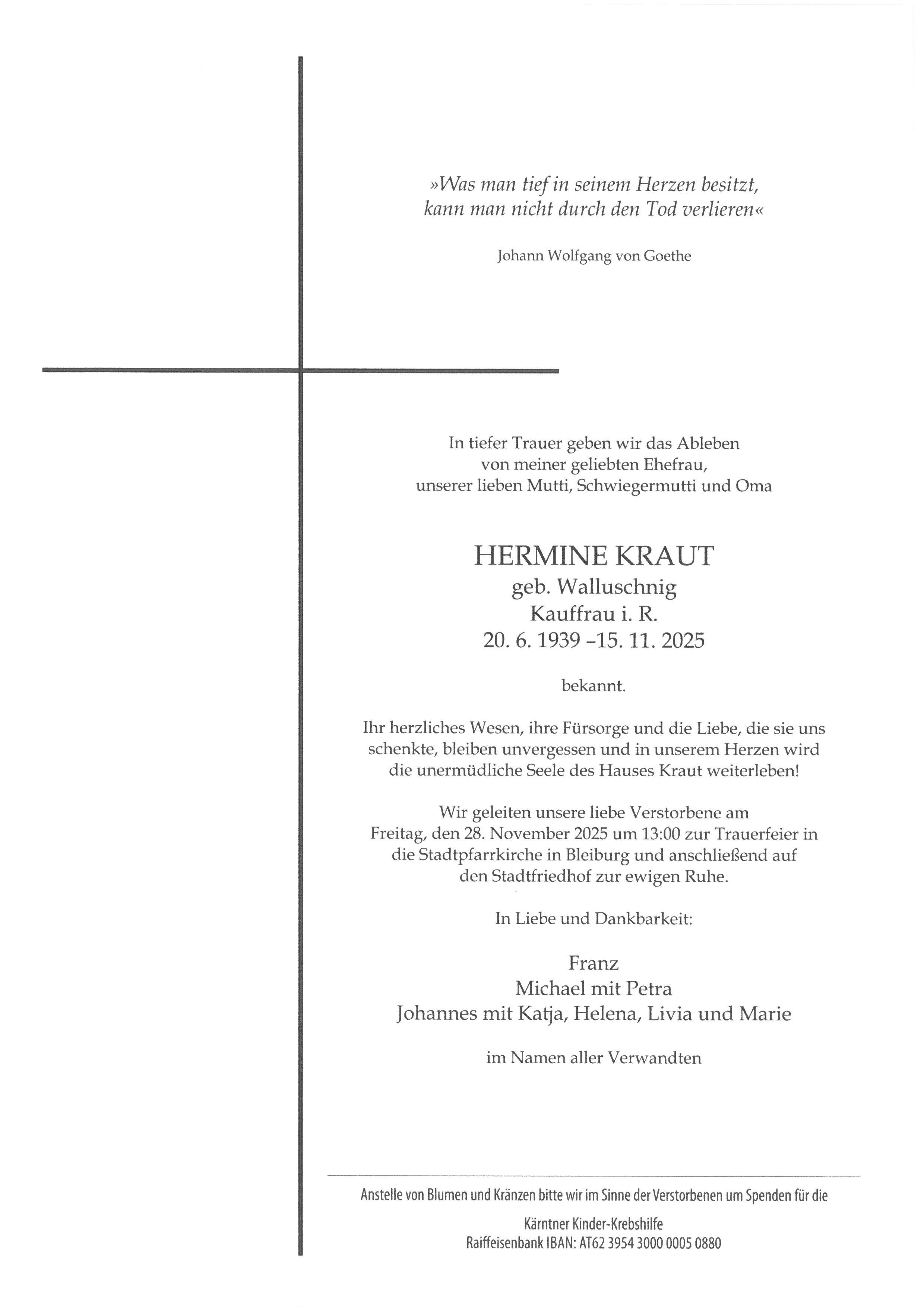 Traueranzeige von Hermine Kraut