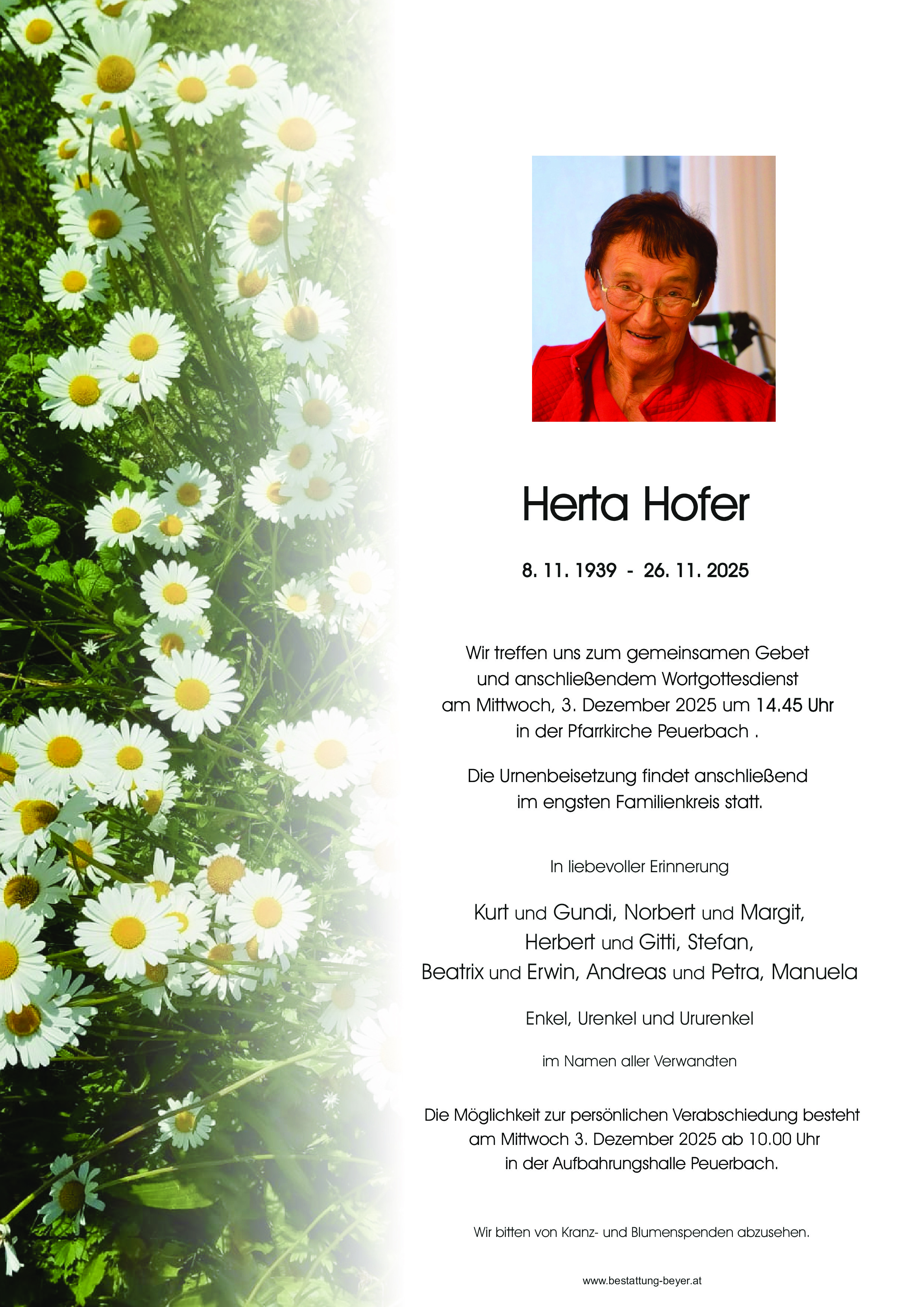 Traueranzeige von Herta Hofer