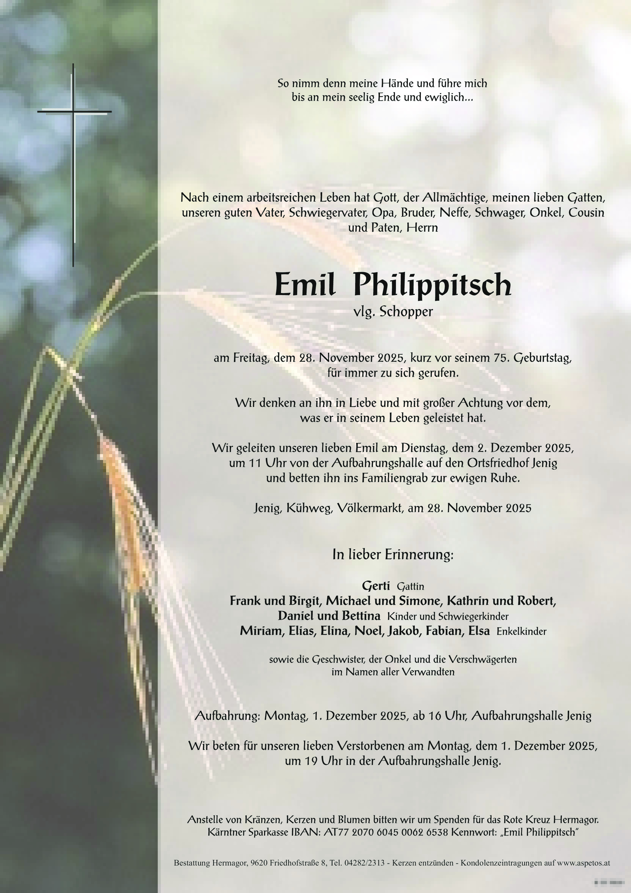 Traueranzeige von Emil Philippitsch