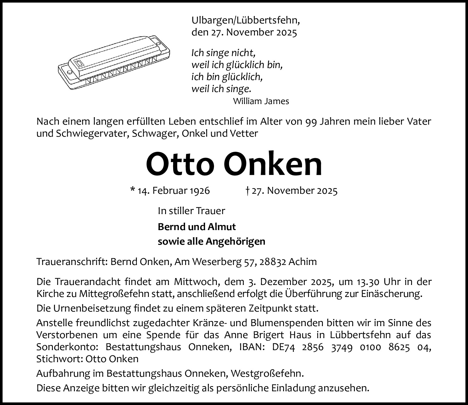 Traueranzeige von Otto Onken