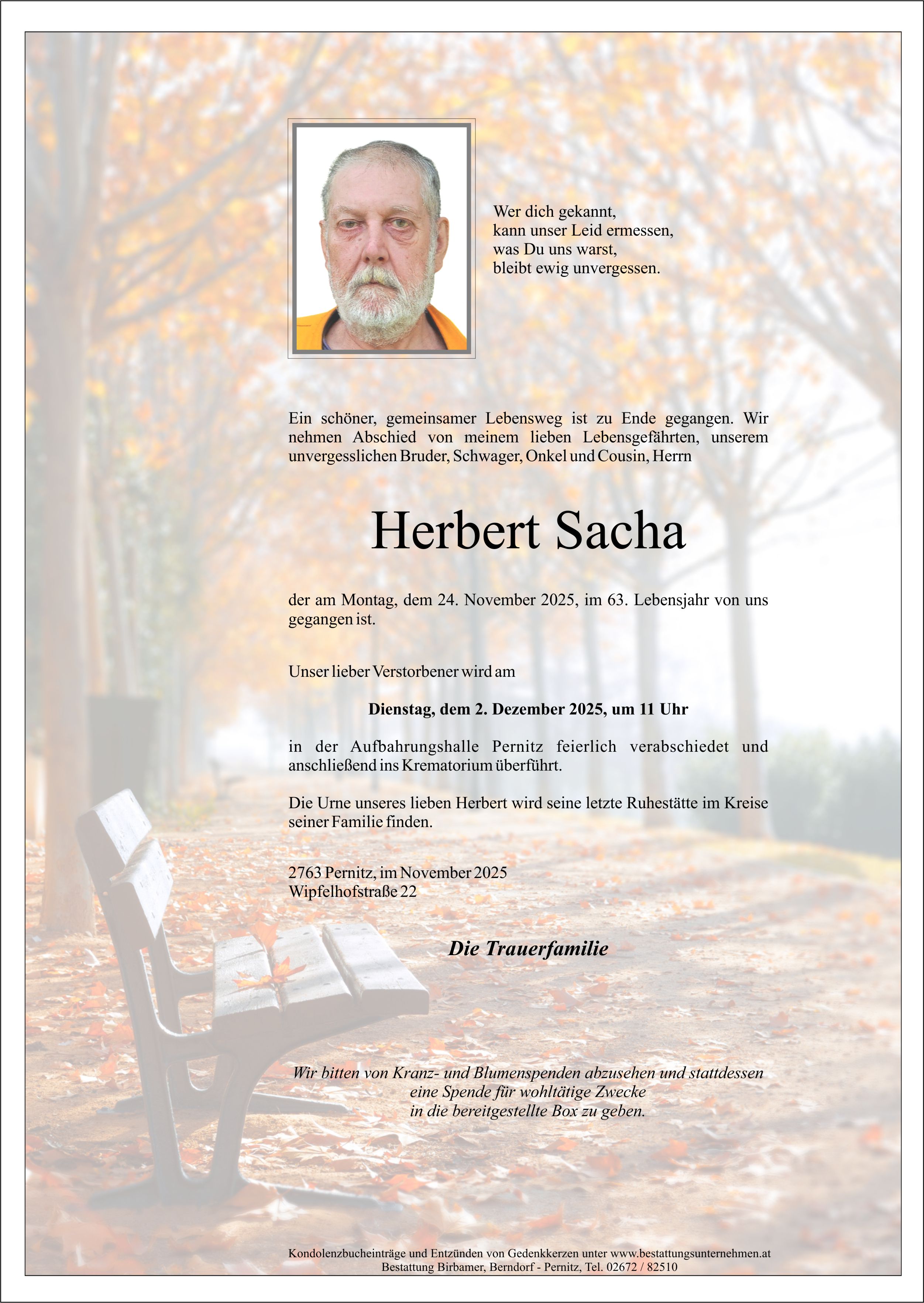 Traueranzeige von Herbert Sacha