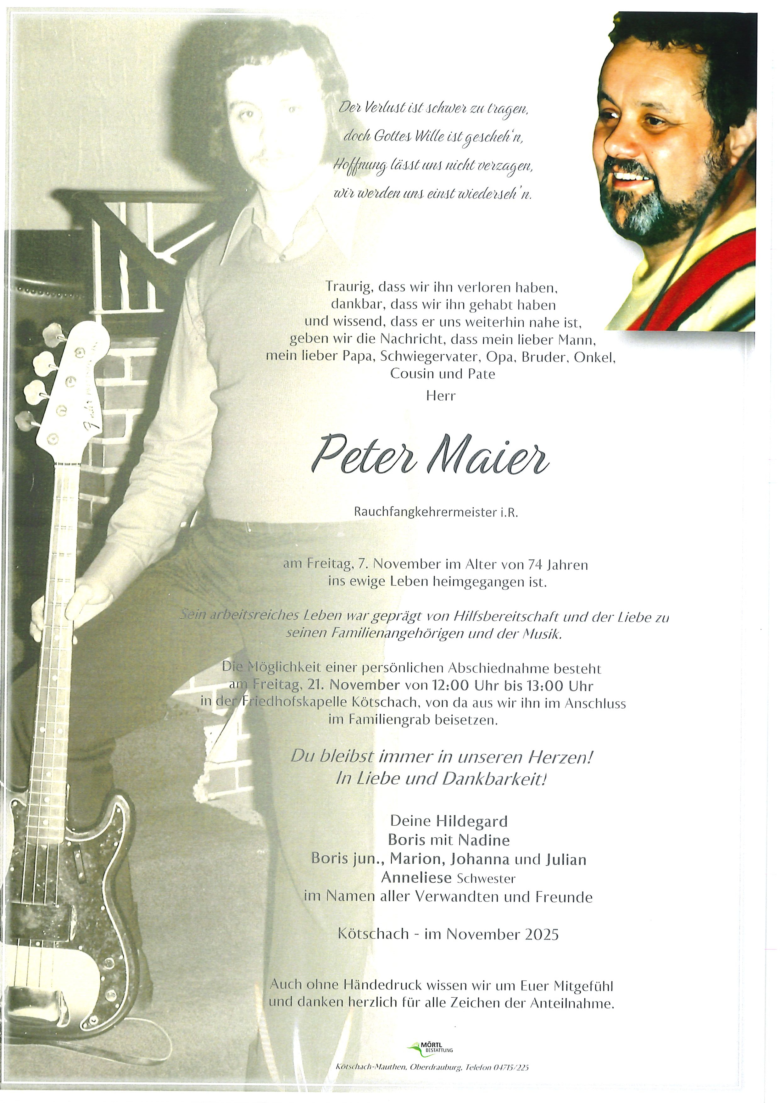 Traueranzeige von Peter Maier