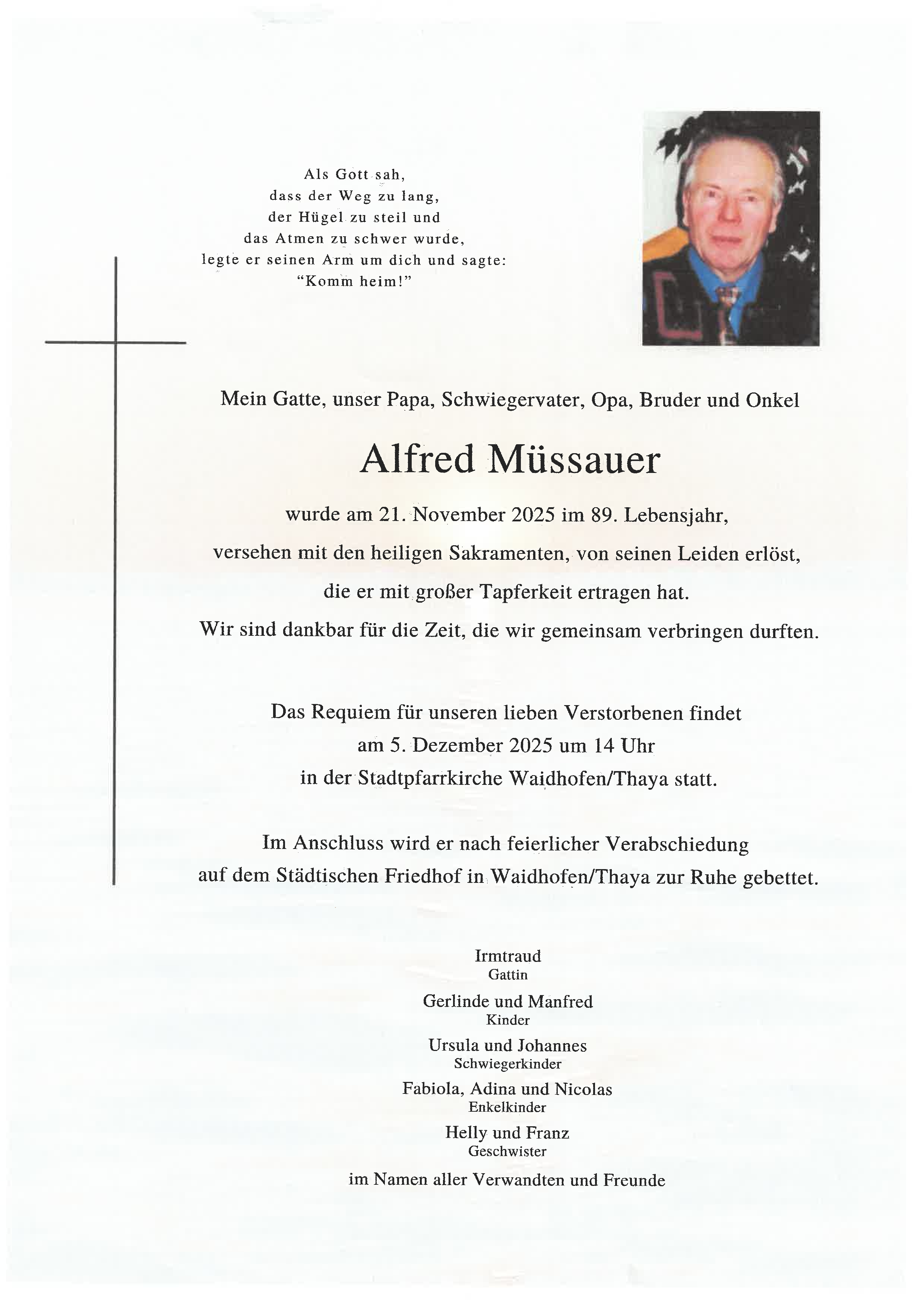 Traueranzeige von Alfred Müssauer