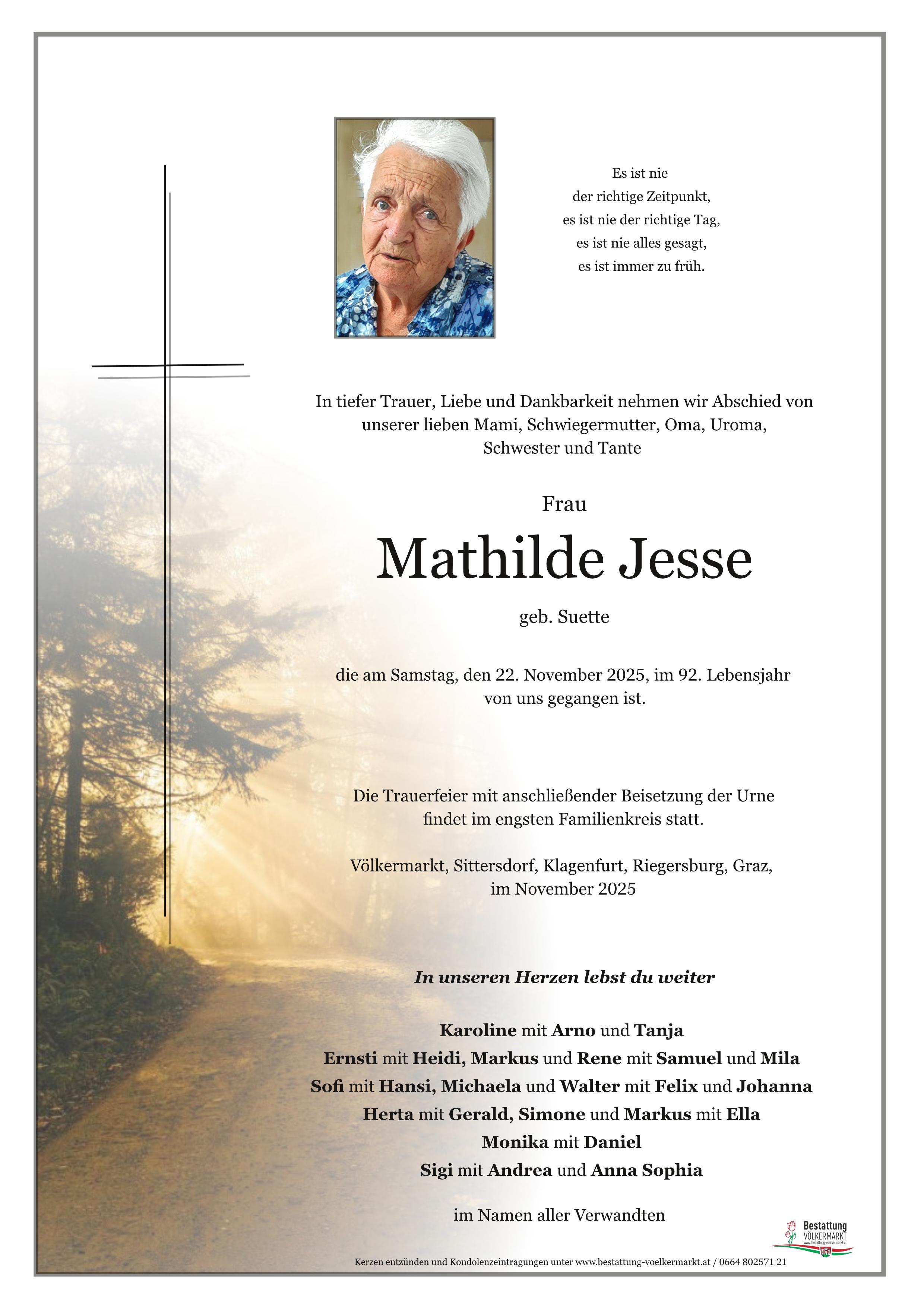 Traueranzeige von Mathilde Jesse