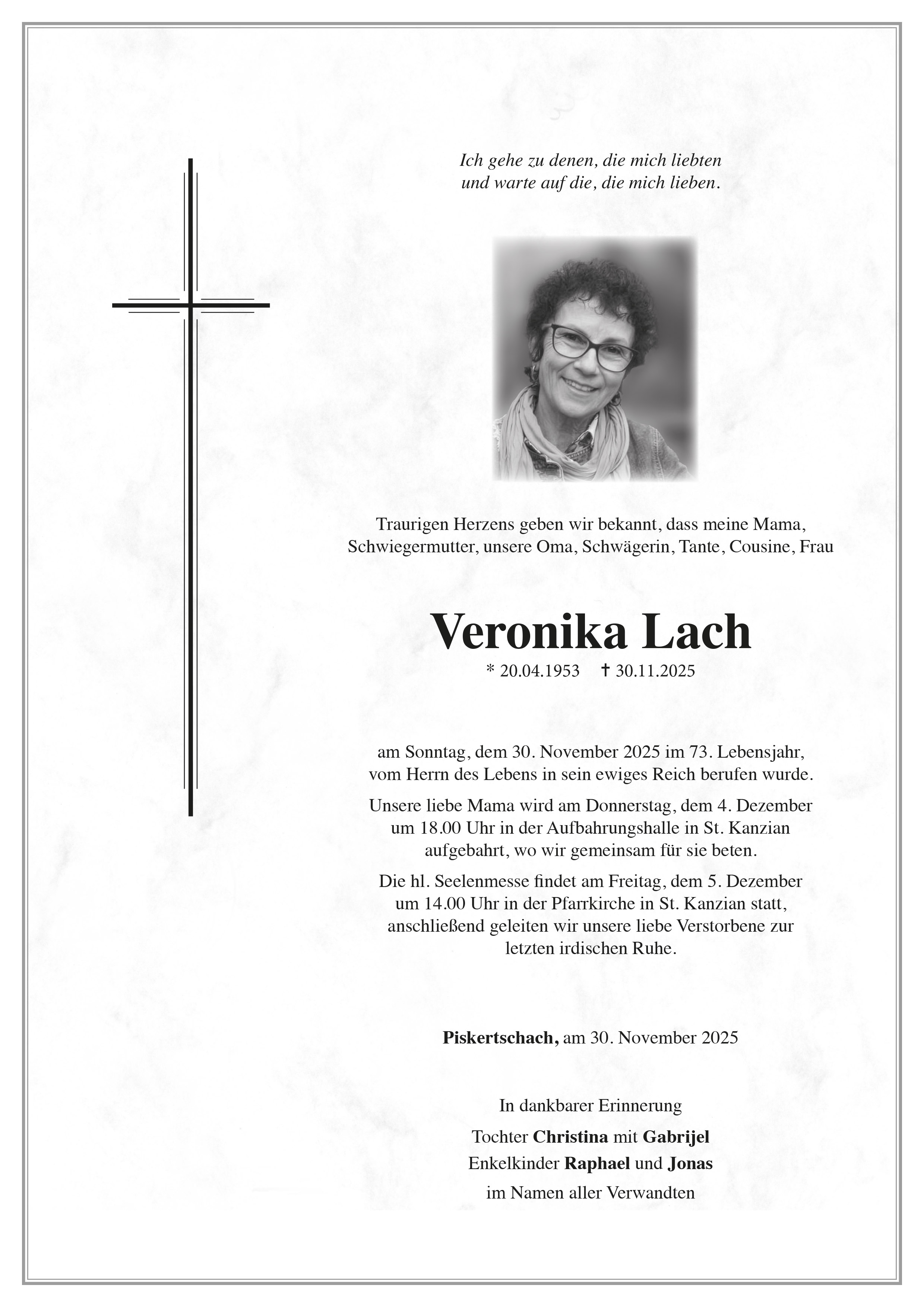 Traueranzeige von Veronika Lach