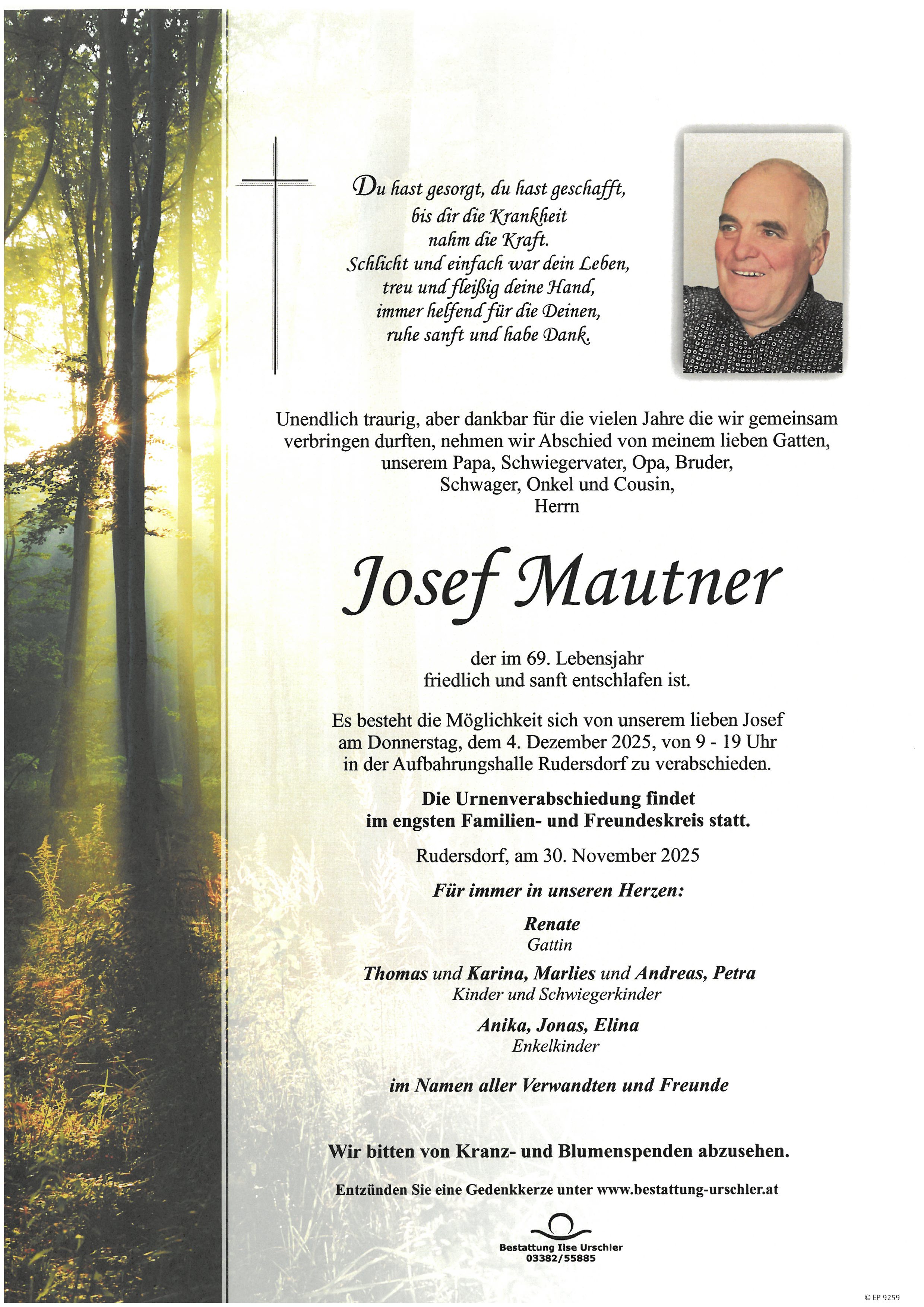 Traueranzeige von Josef Mautner