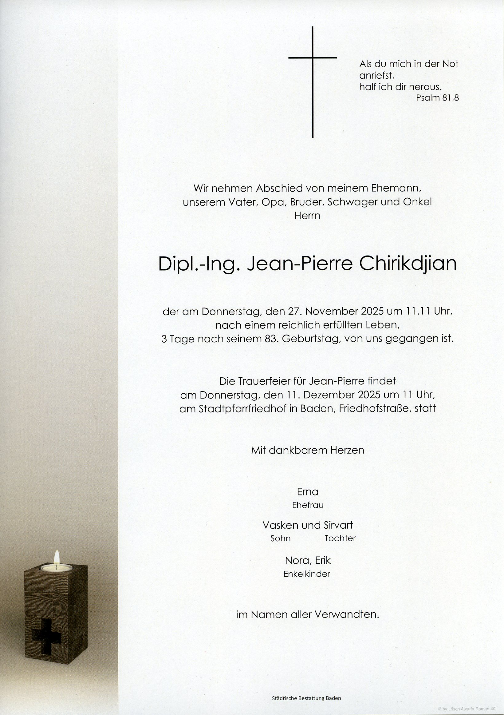 Traueranzeige von Dipl.-Ing. Jean-Pierre Chirikdjian