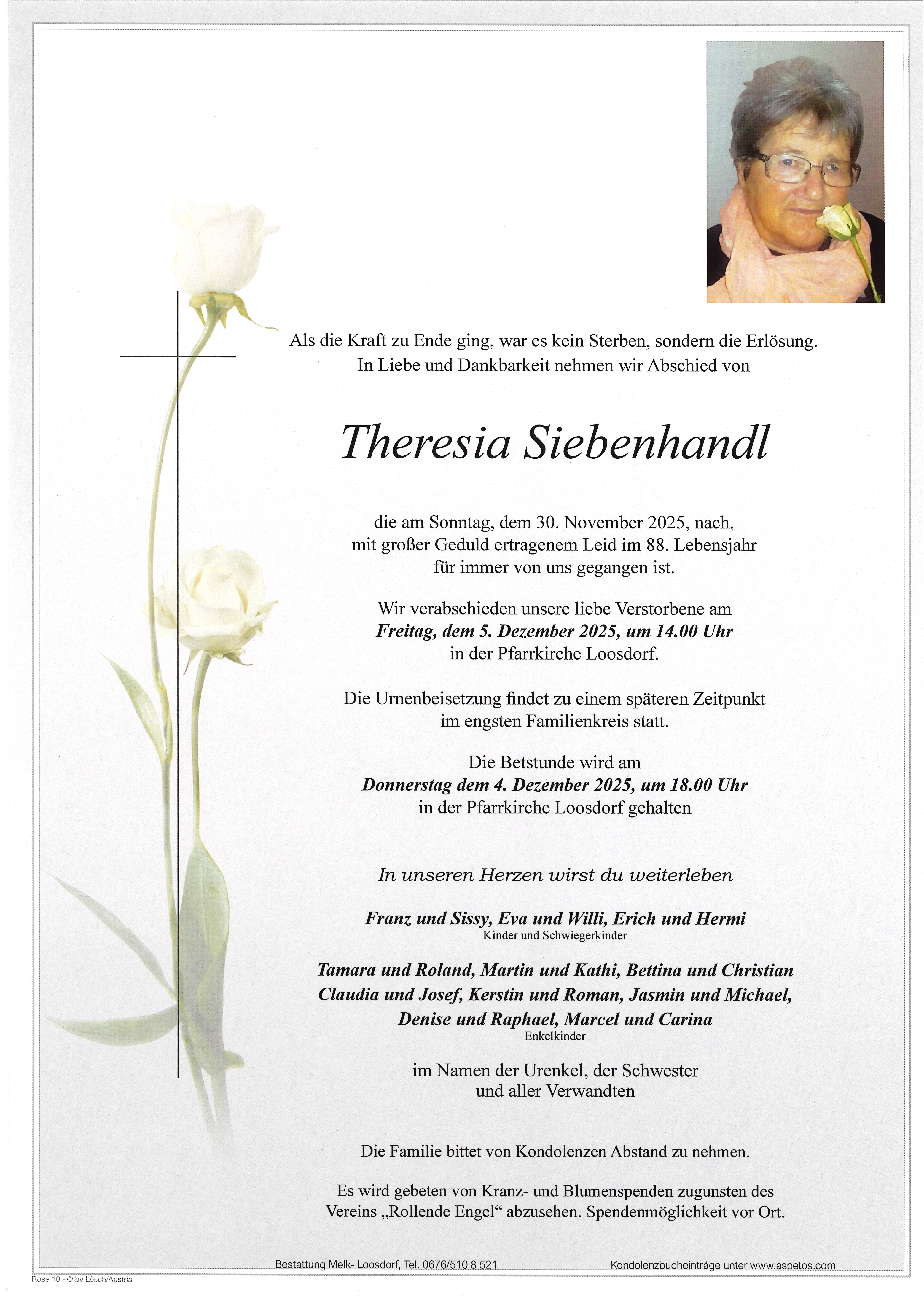Traueranzeige von Theresia Siebenhandl